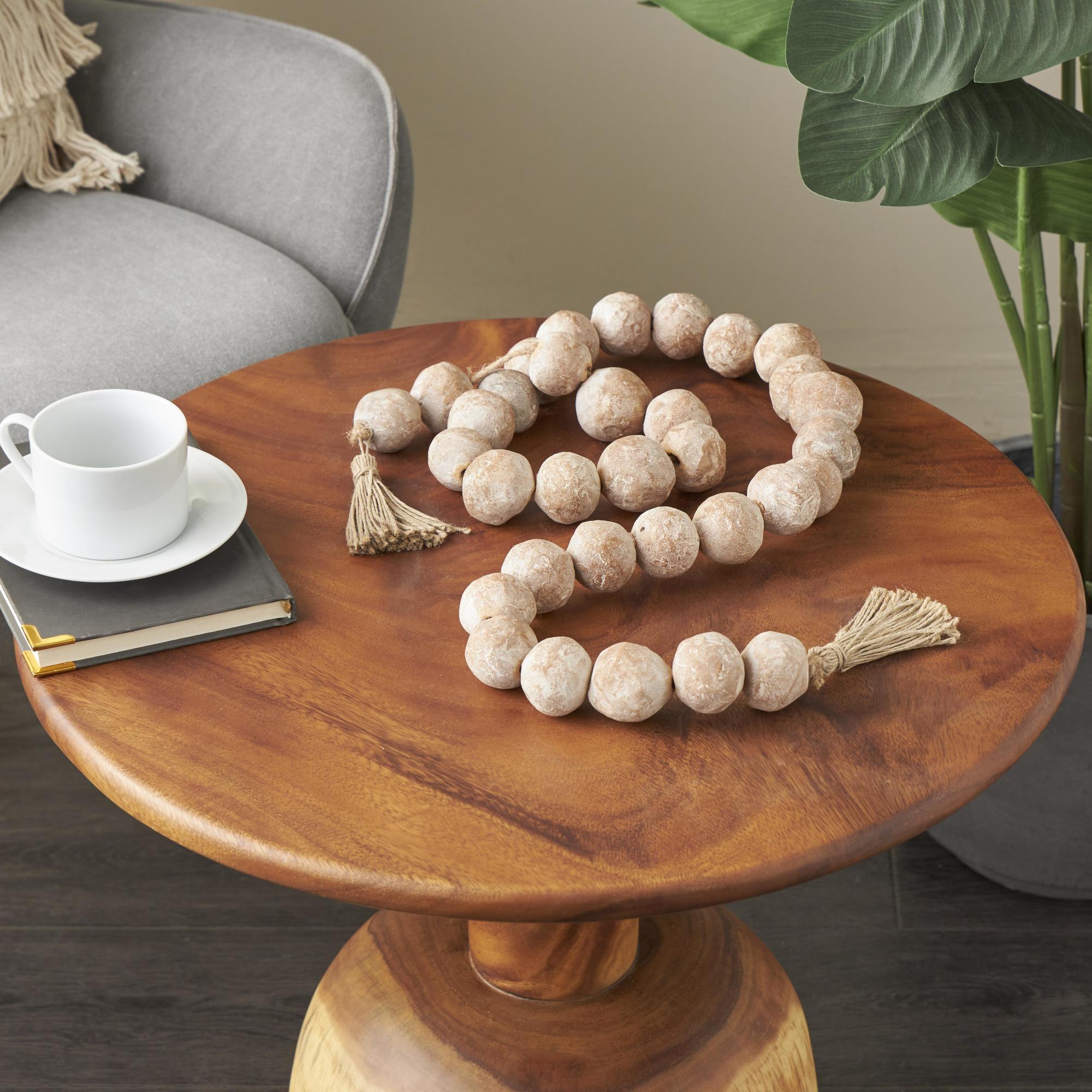Ceramic Handmade Round Intricately Shaped Large Distressed Beaded Garland with Tassel