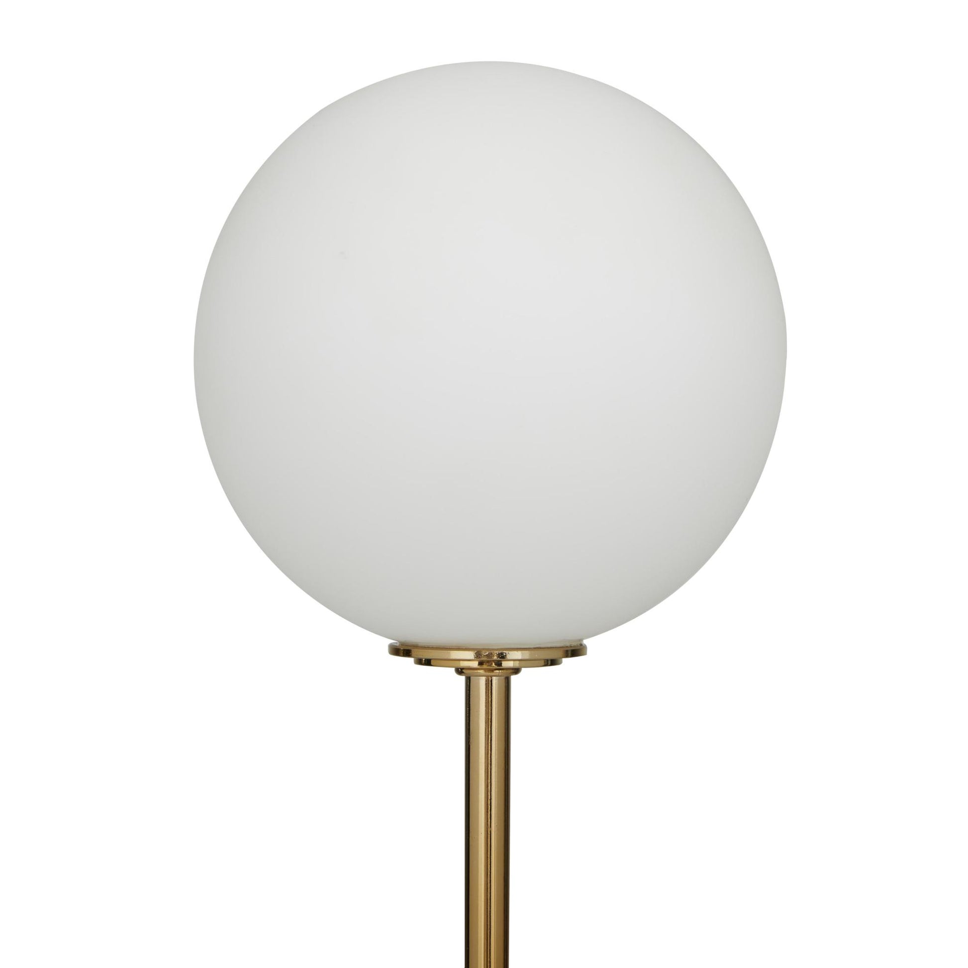 Gold Metal Curved Orb 2 Light Room Table Lamp with White Glass Shades and Marble Base