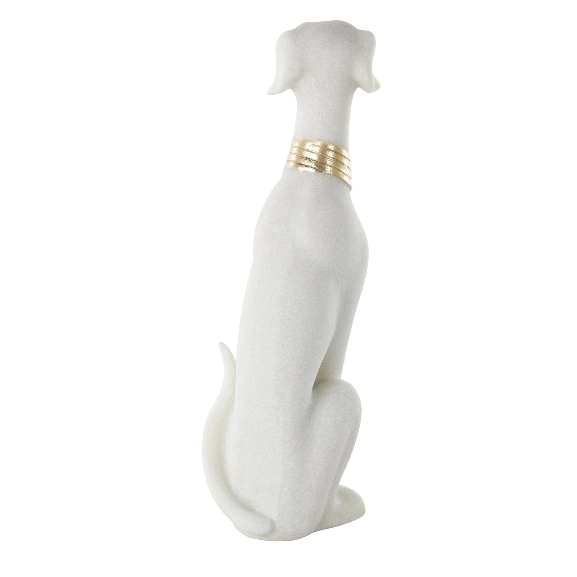 Dog Cream Polystone Sitting Decorative Sculpture with Gold Collar