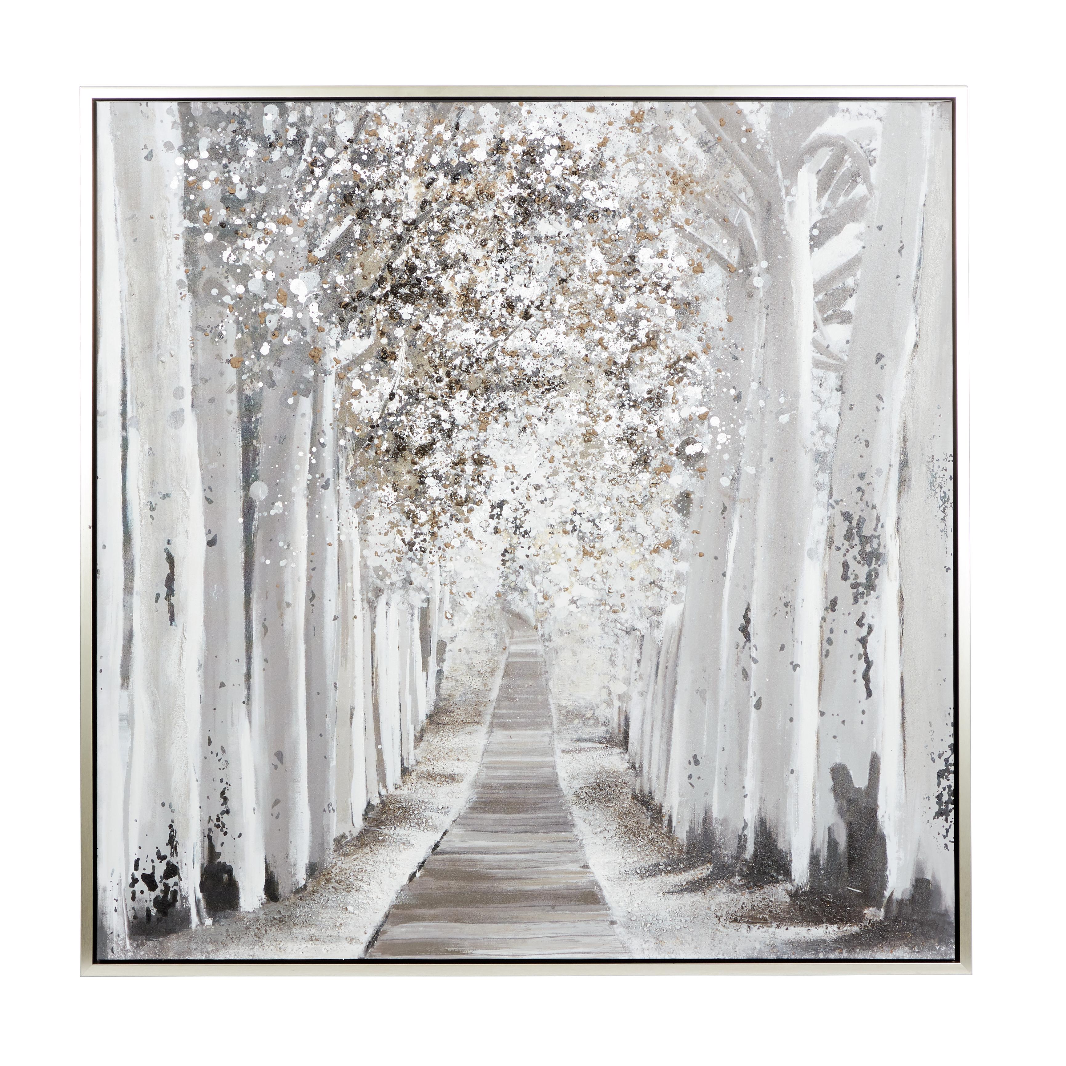 Tree Gray Canvas Forest Landscape Living Room Framed Wall Art with Dimensional Paint Texturing