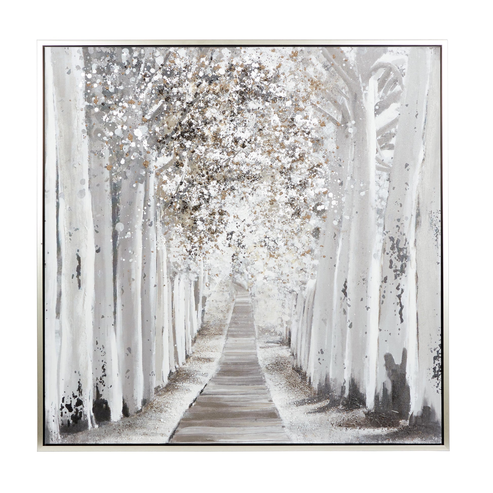 Tree Gray Canvas Forest Landscape Living Room Framed Wall Art with Dimensional Paint Texturing