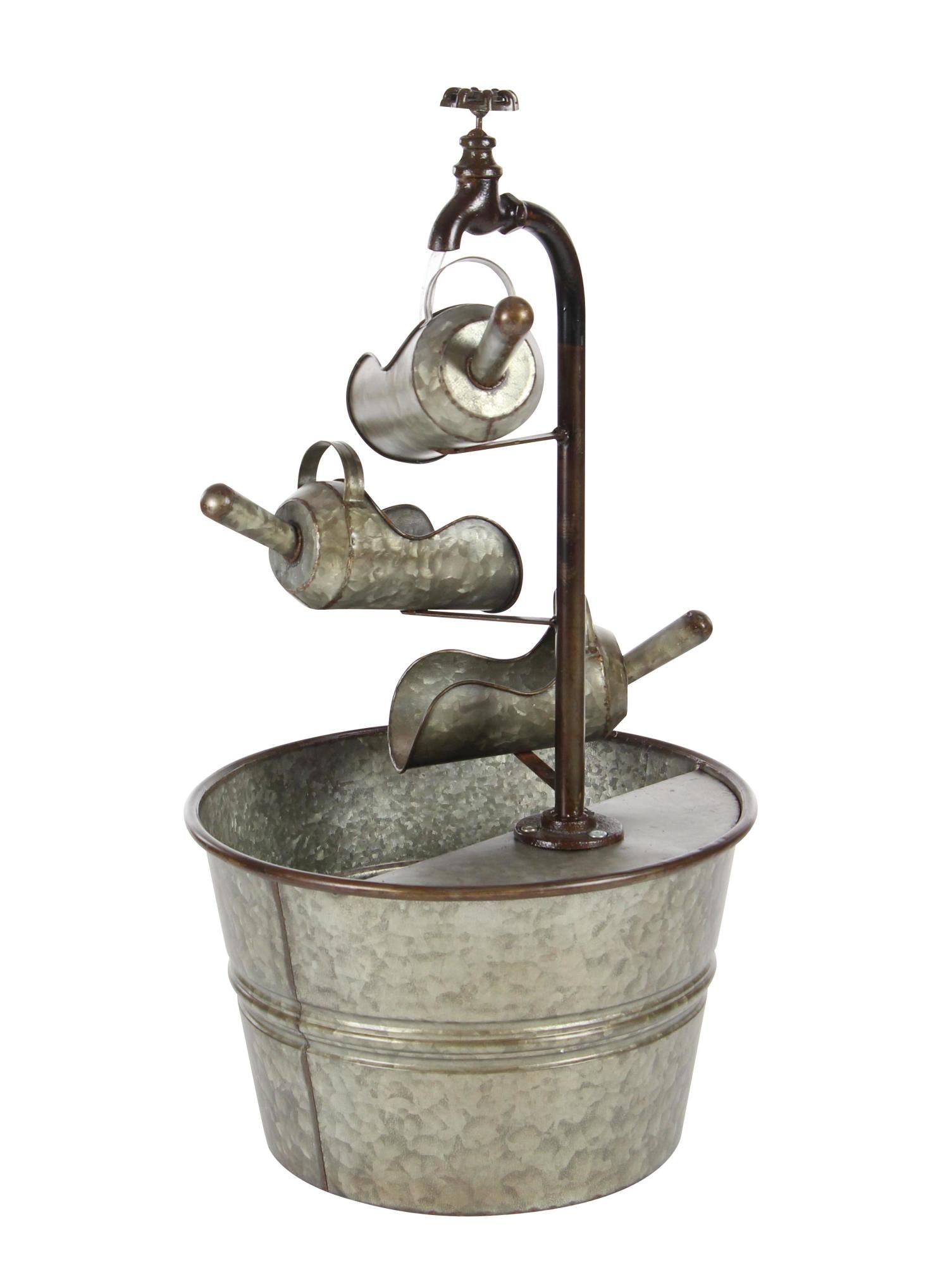 Gray Metal Indoor Outdoor Fountain with Watering Cans