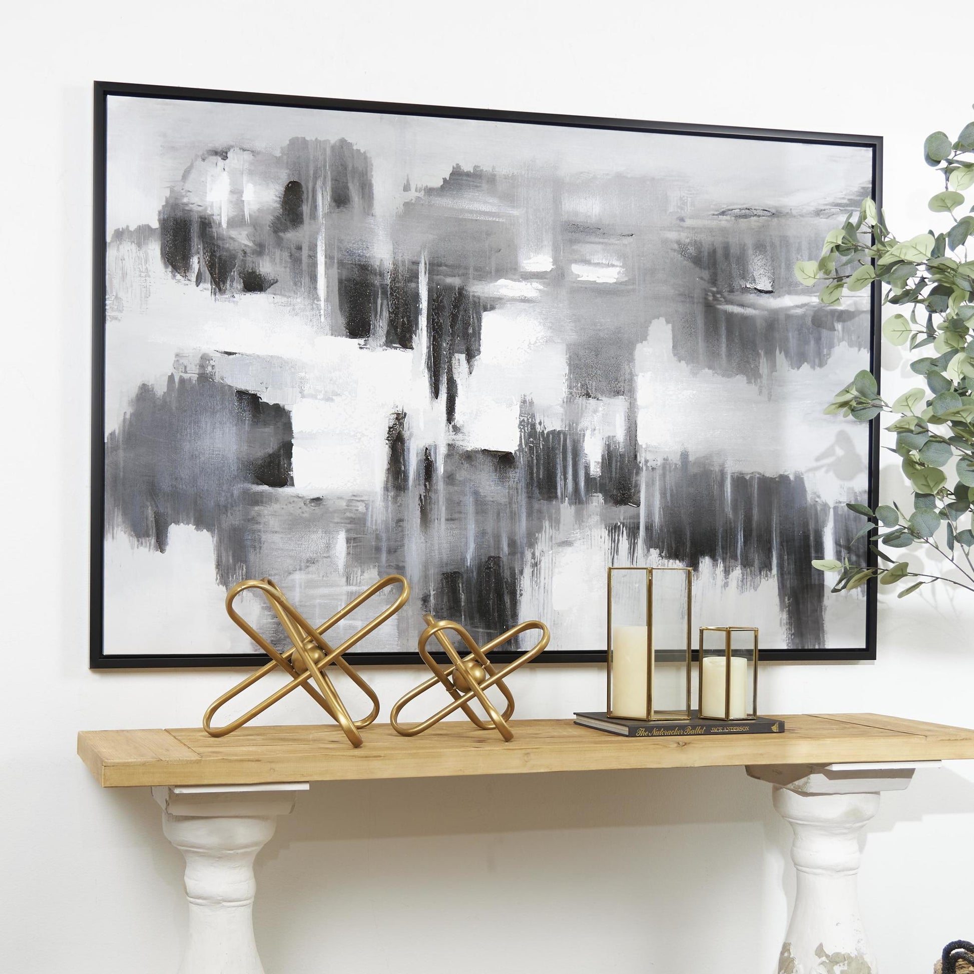 Abstract Black Canvas Shadow Movement Living Room Framed Wall Art with Black Frame