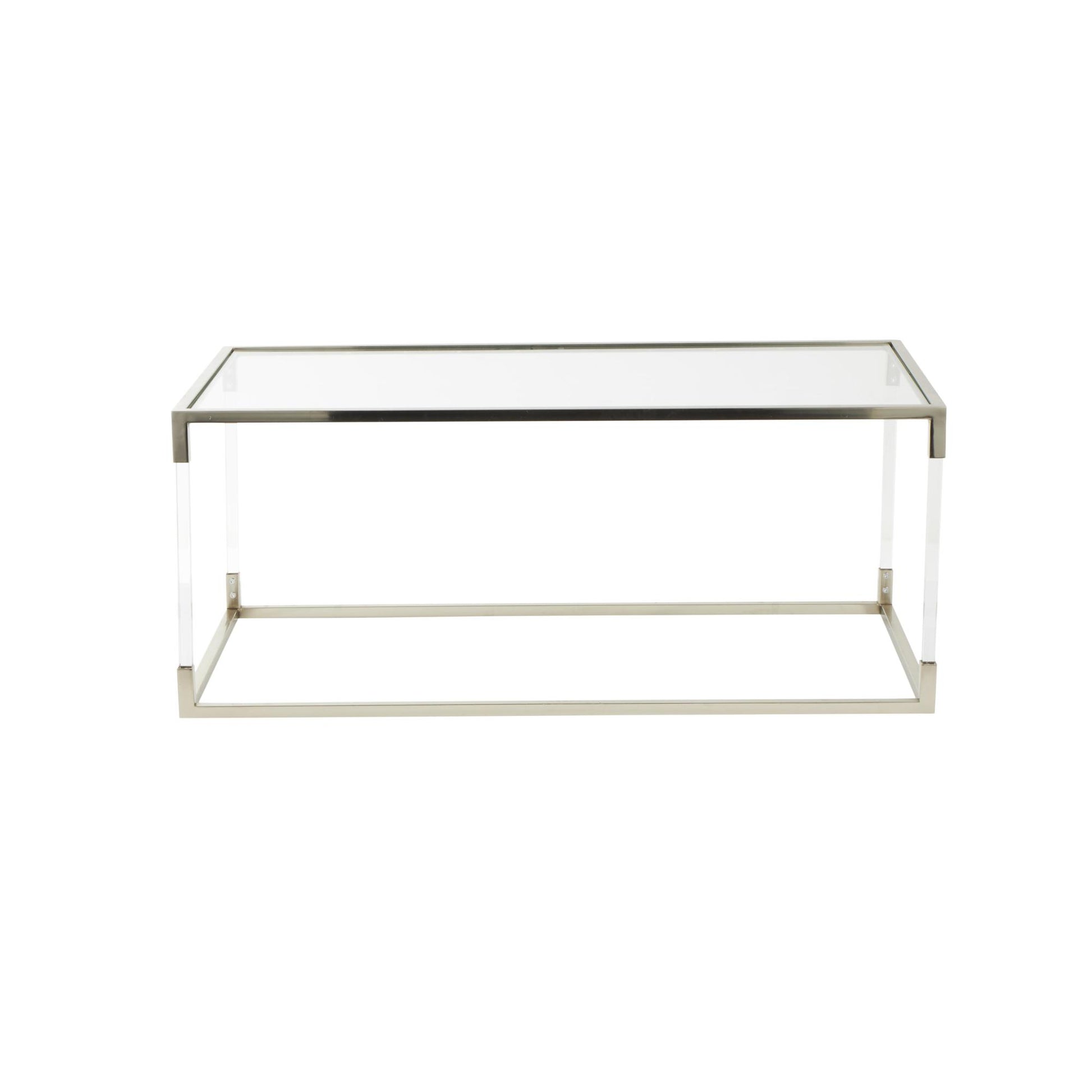 Metal Living Room Coffee Table with Clear Glass Top and Acrylic Legs