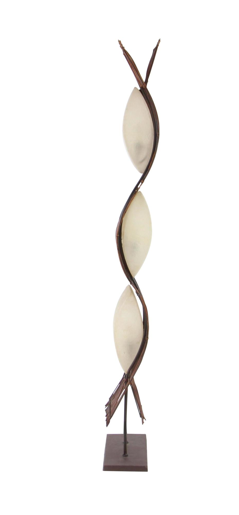 Tribal Brown Bamboo Wood Wavy Room Floor Lamp with Cream Lamp Shades