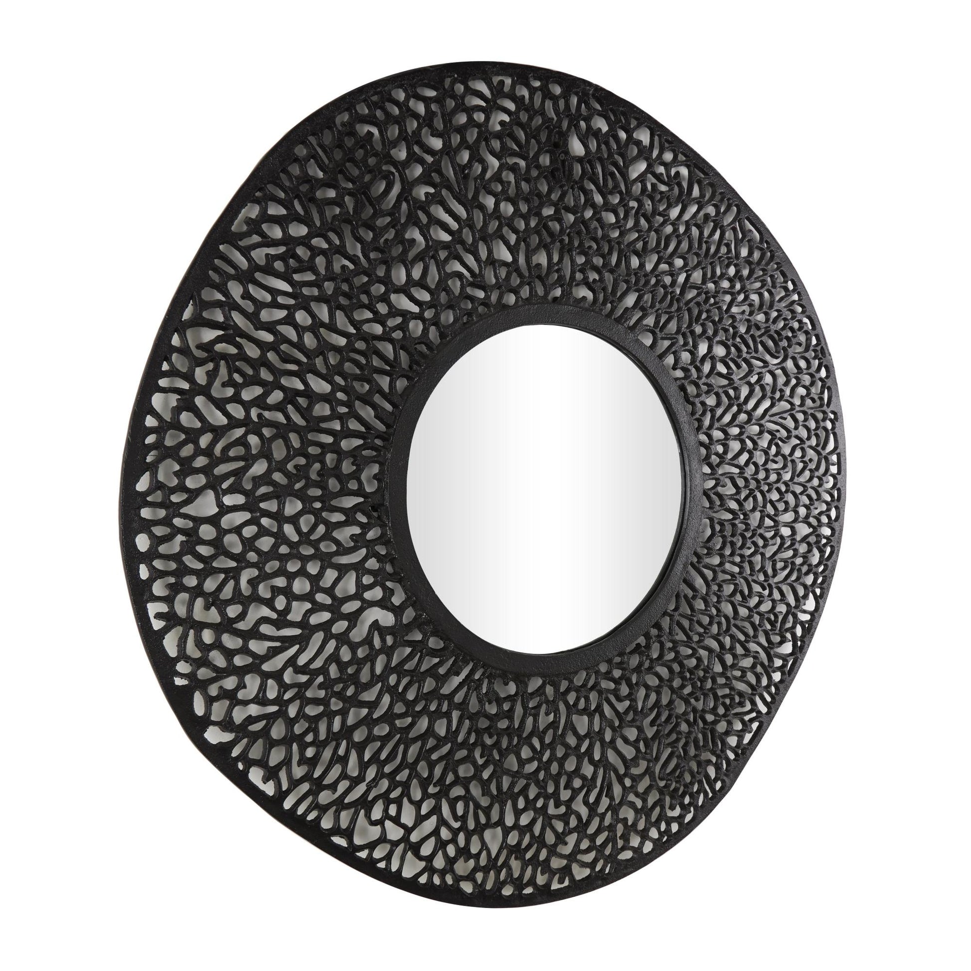Abstract Black Aluminum Metal Room Wall Mirror with Open Lattice Frame