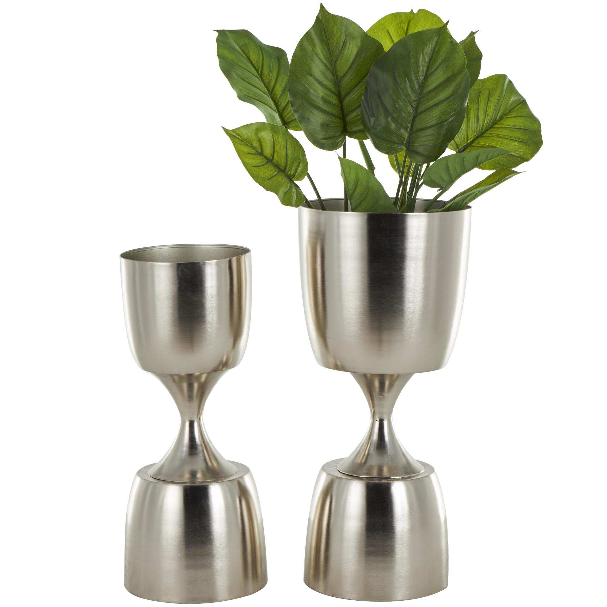 Set of 2 Metal Hourglass Shaped Indoor Outdoor Planter with Elevated Base