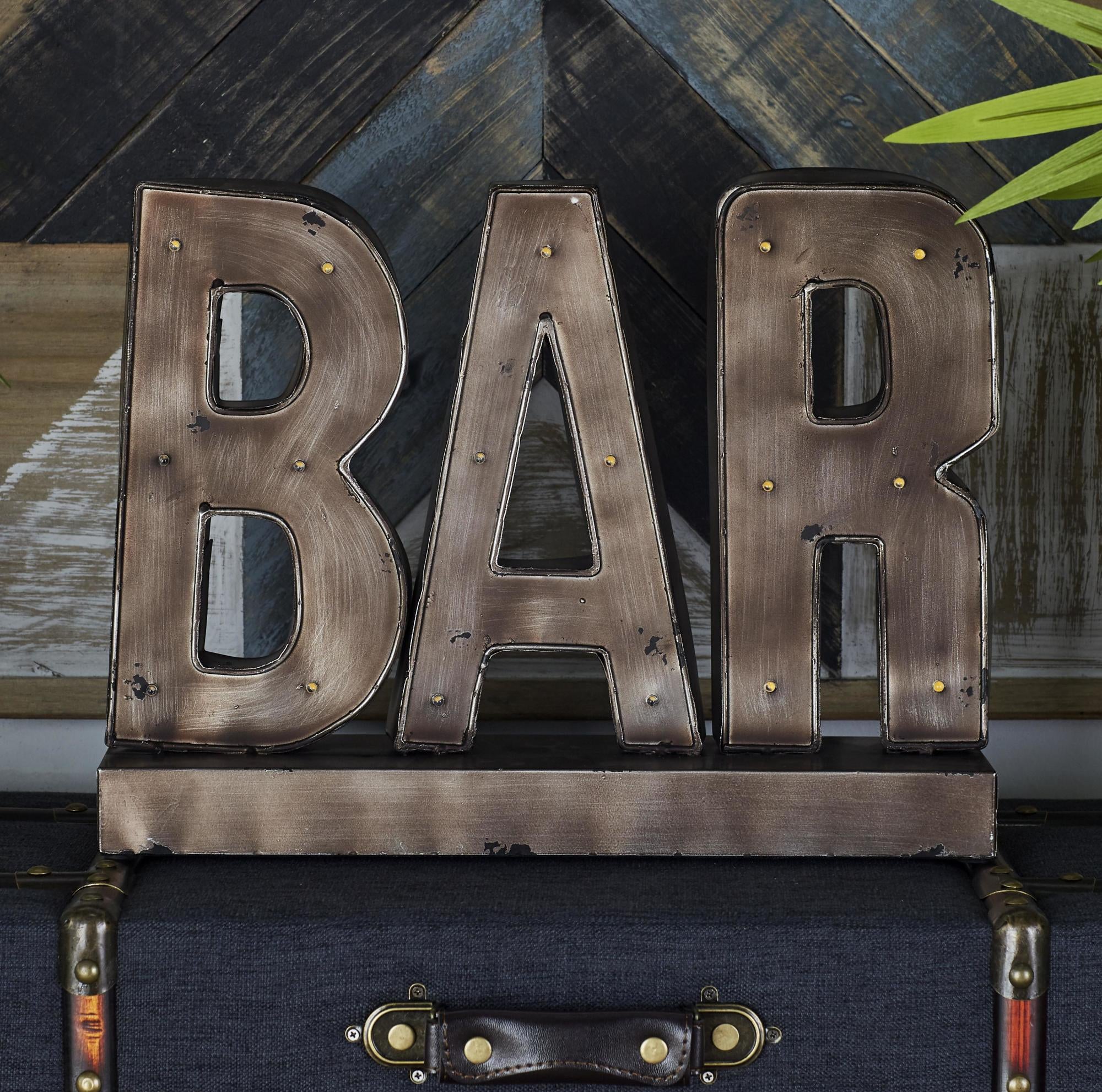 Sign Brown Metal Bar Home Decorative Sign with LED Lights
