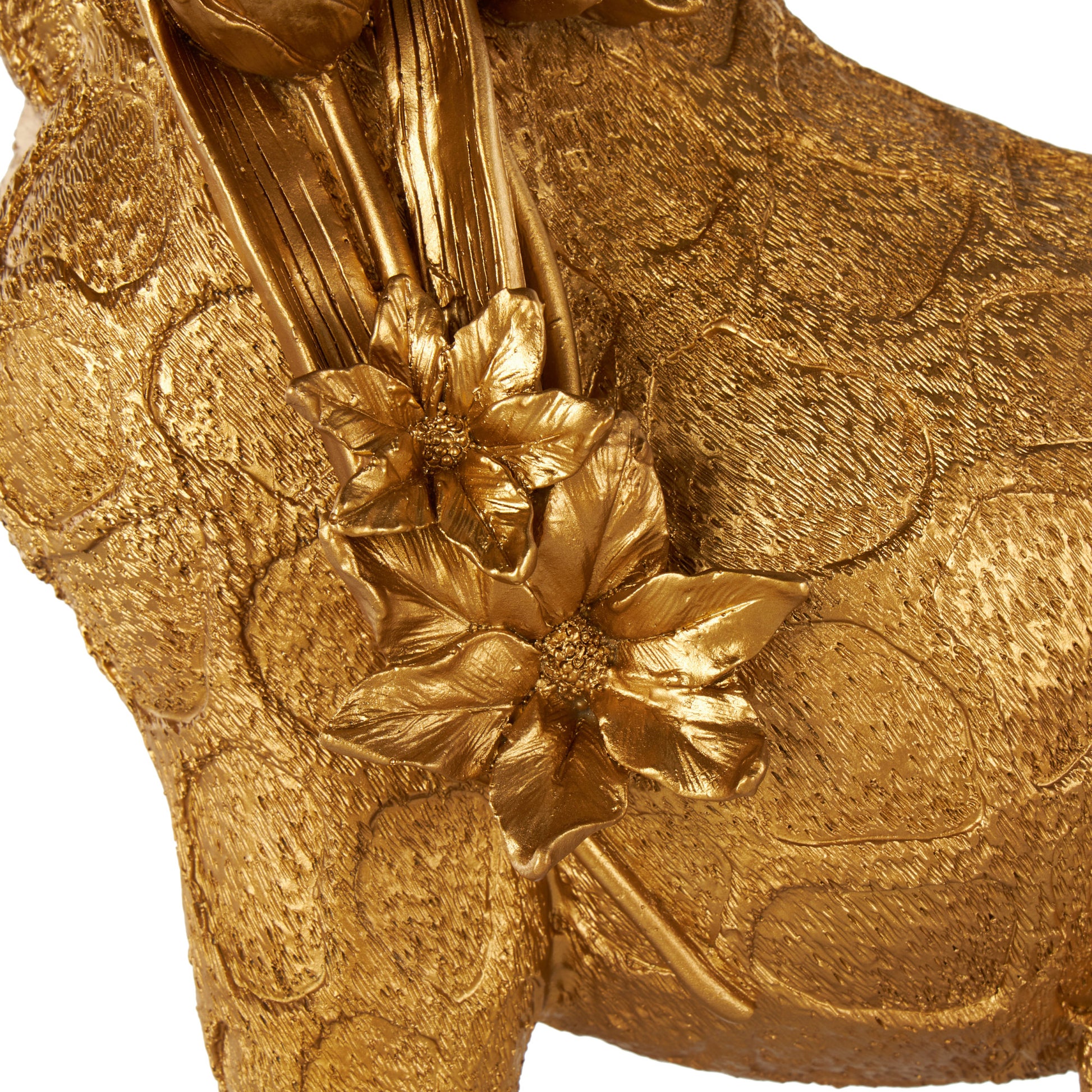 Giraffe Gold Resin Standing Decorative Sculpture with Textured Spots and Floral Accents