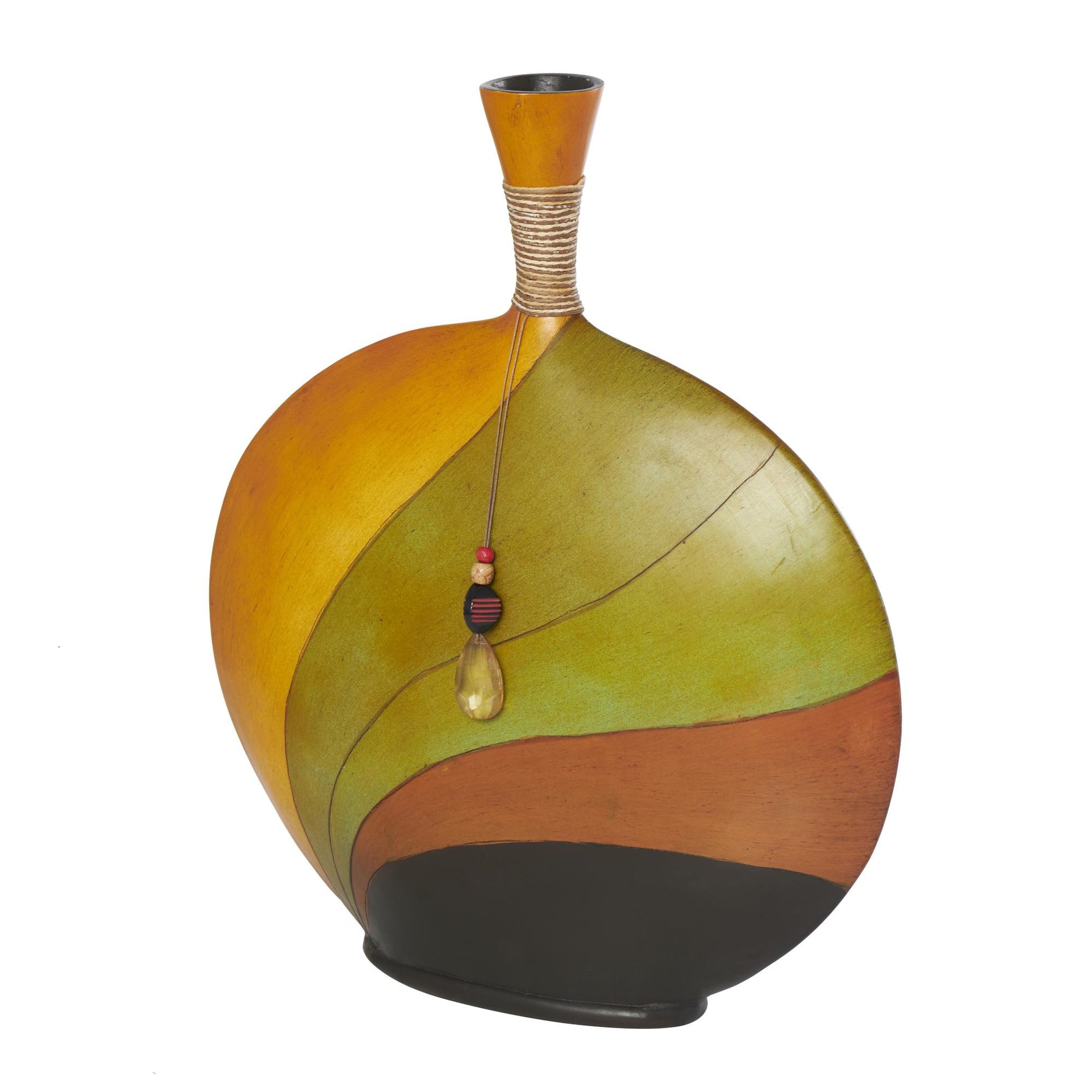 Abstract Multi Colored Polystone Decorative Vase with Wrapped Beaded Accent