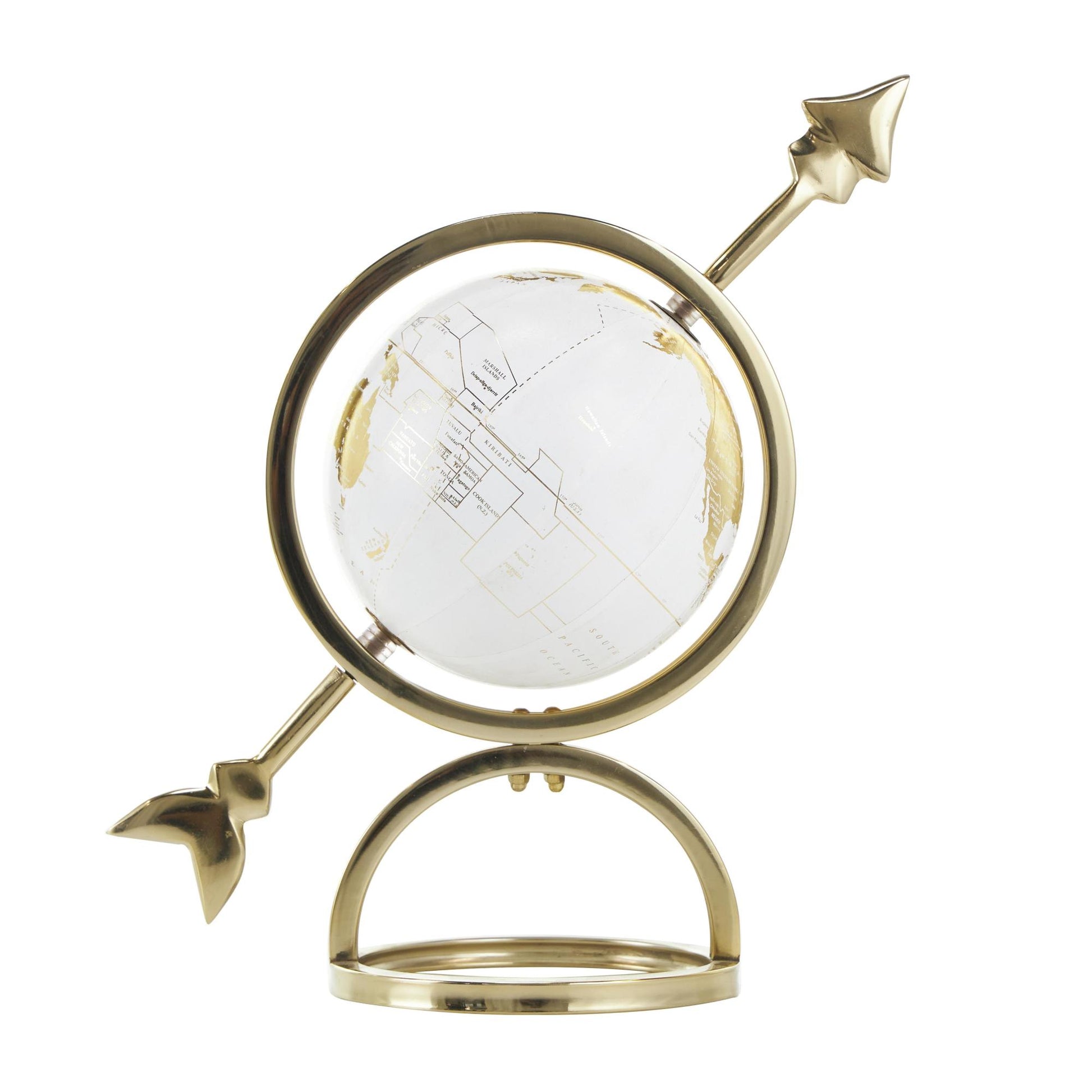 Armillary Gold Aluminum Metal Educational/Geographic Earth Globe with White Center