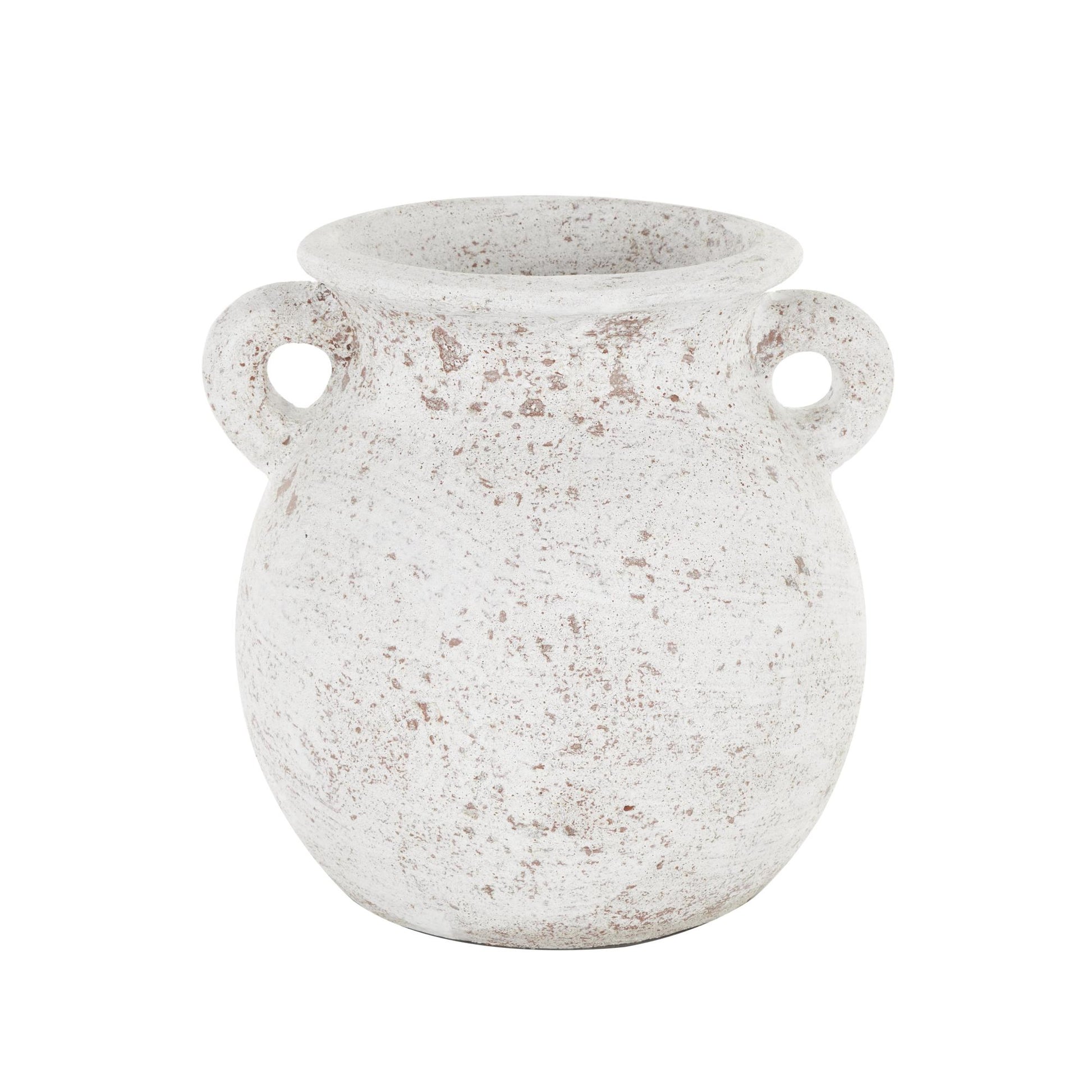 Cream Ceramic Antique Style Textured Pot Decorative Vase with Handles