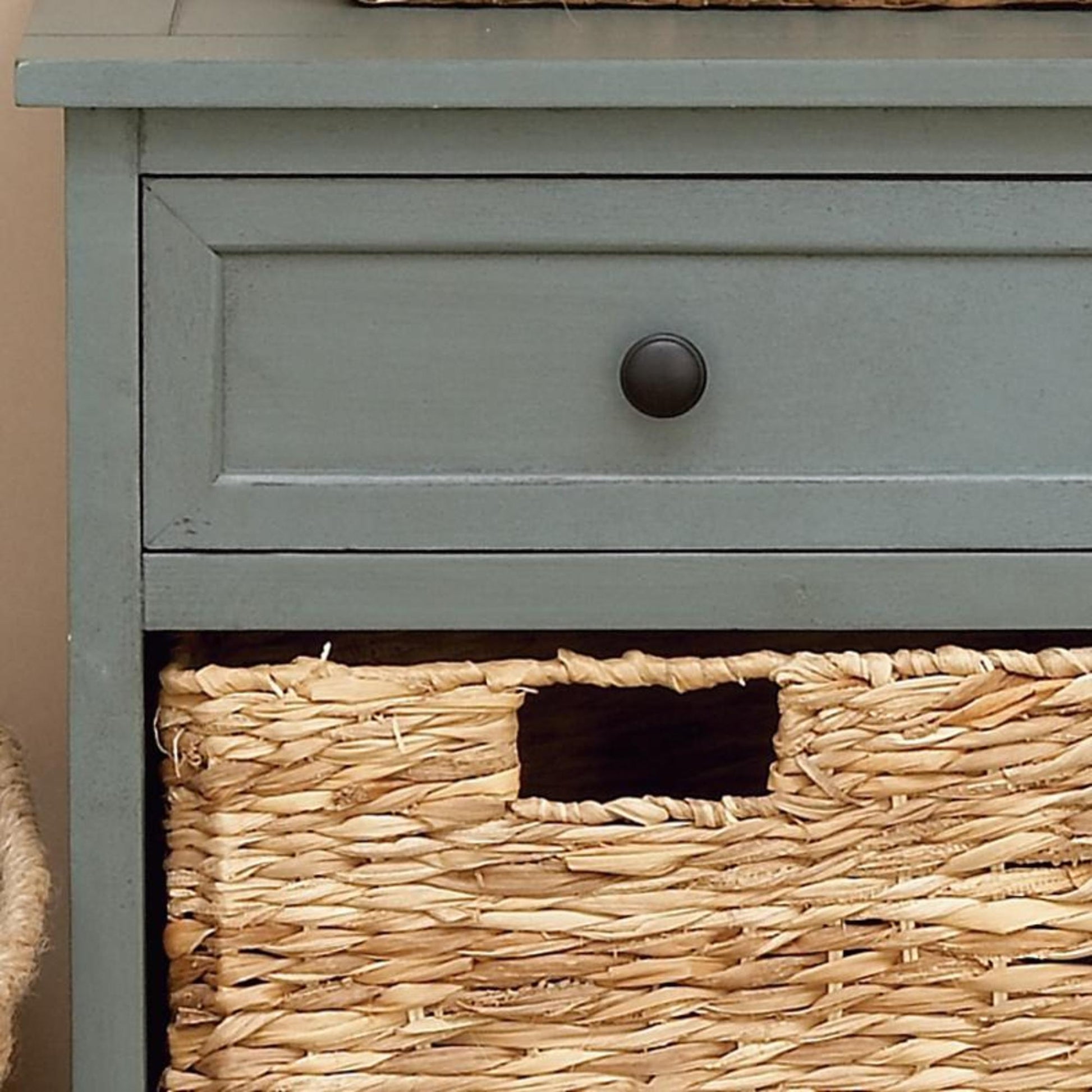 Teal Wood 2 Drawer Room Storage Unit with 4 Wicker Basket Drawers