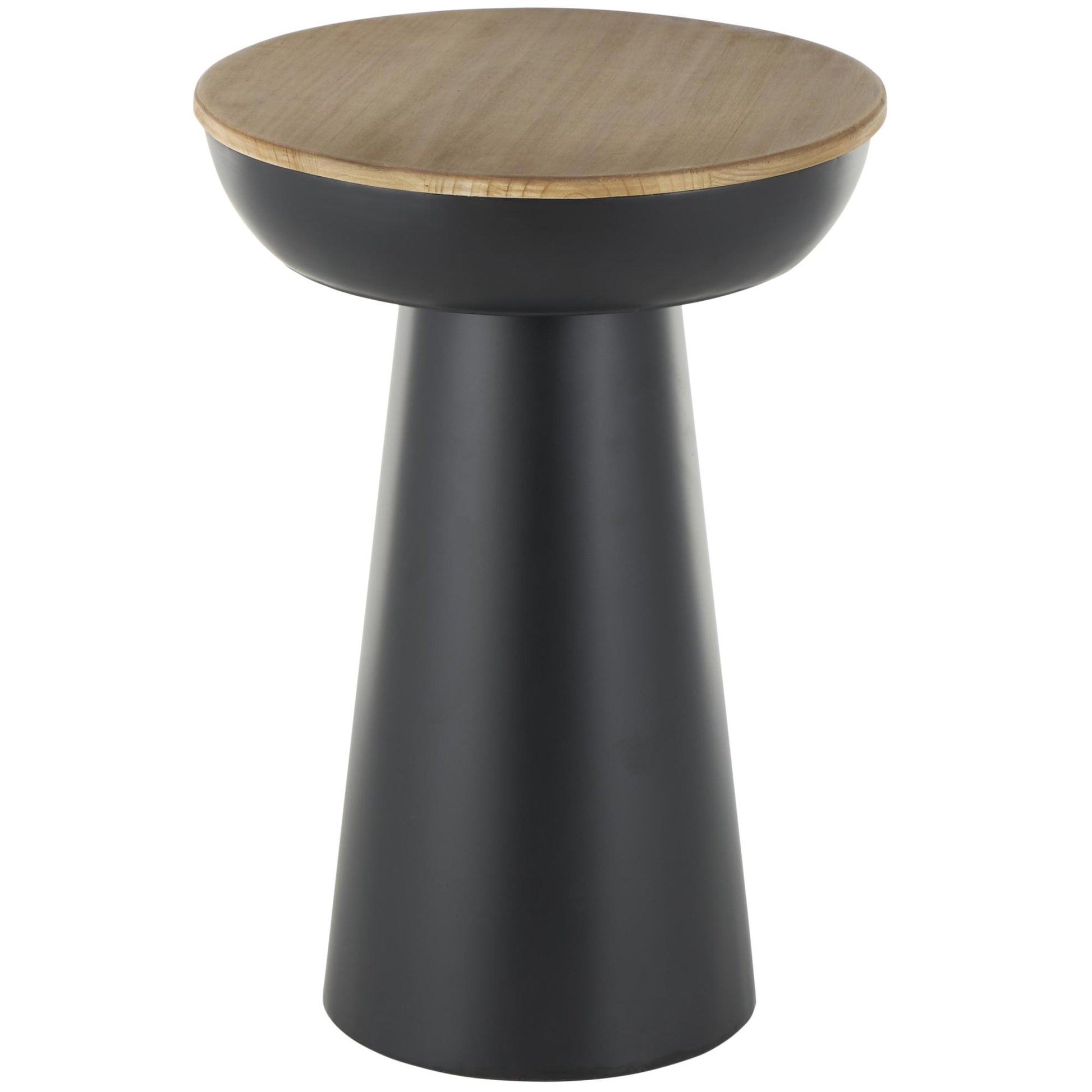 Black Metal Handmade Pedestal Side End Accent Table with Brown Wood Tabletop