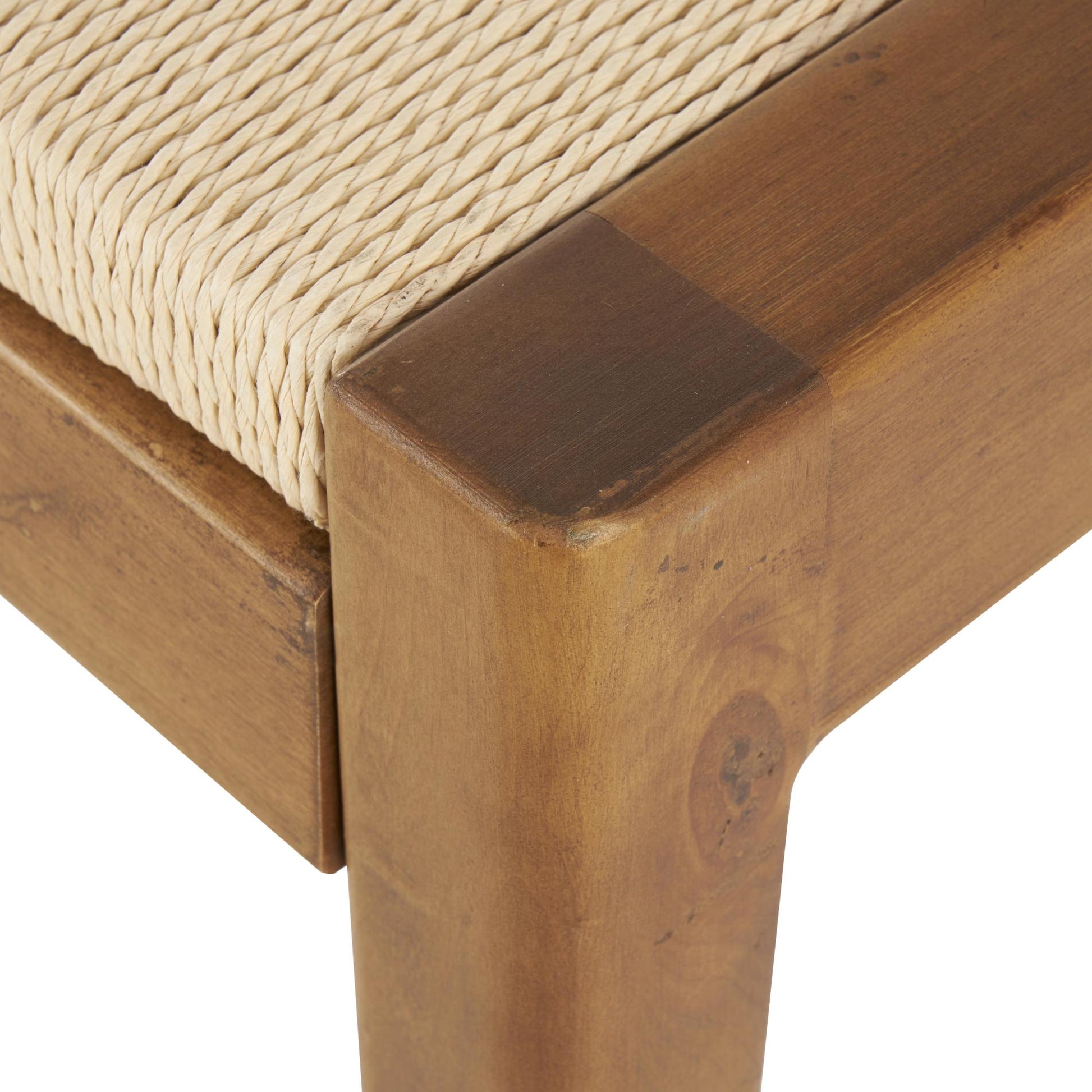 Brown Wood Handmade Traditional Home Bench with Rope Wrapped Seat