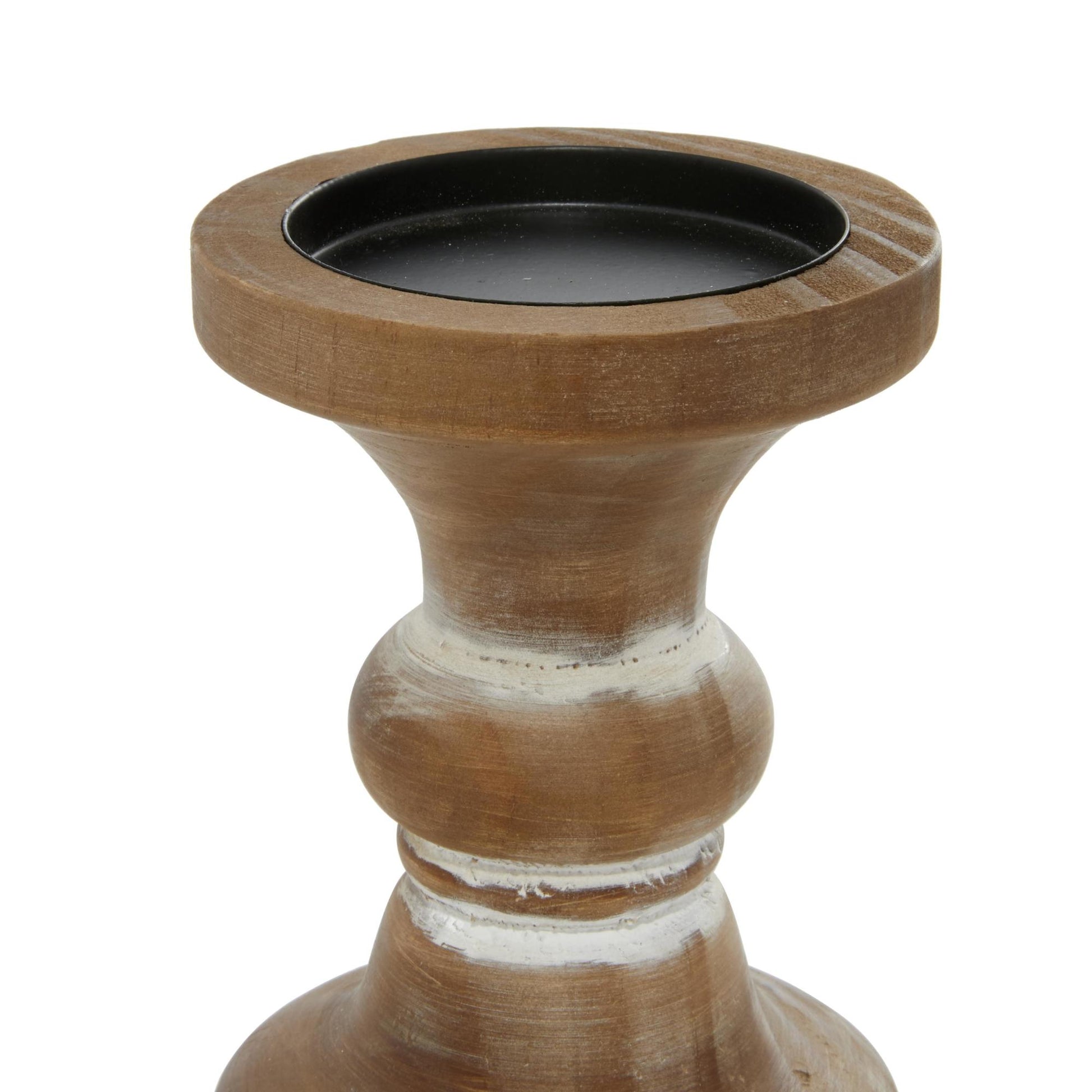 Set of 3 Wood Short Distressed Turned Decorative Candle Holder