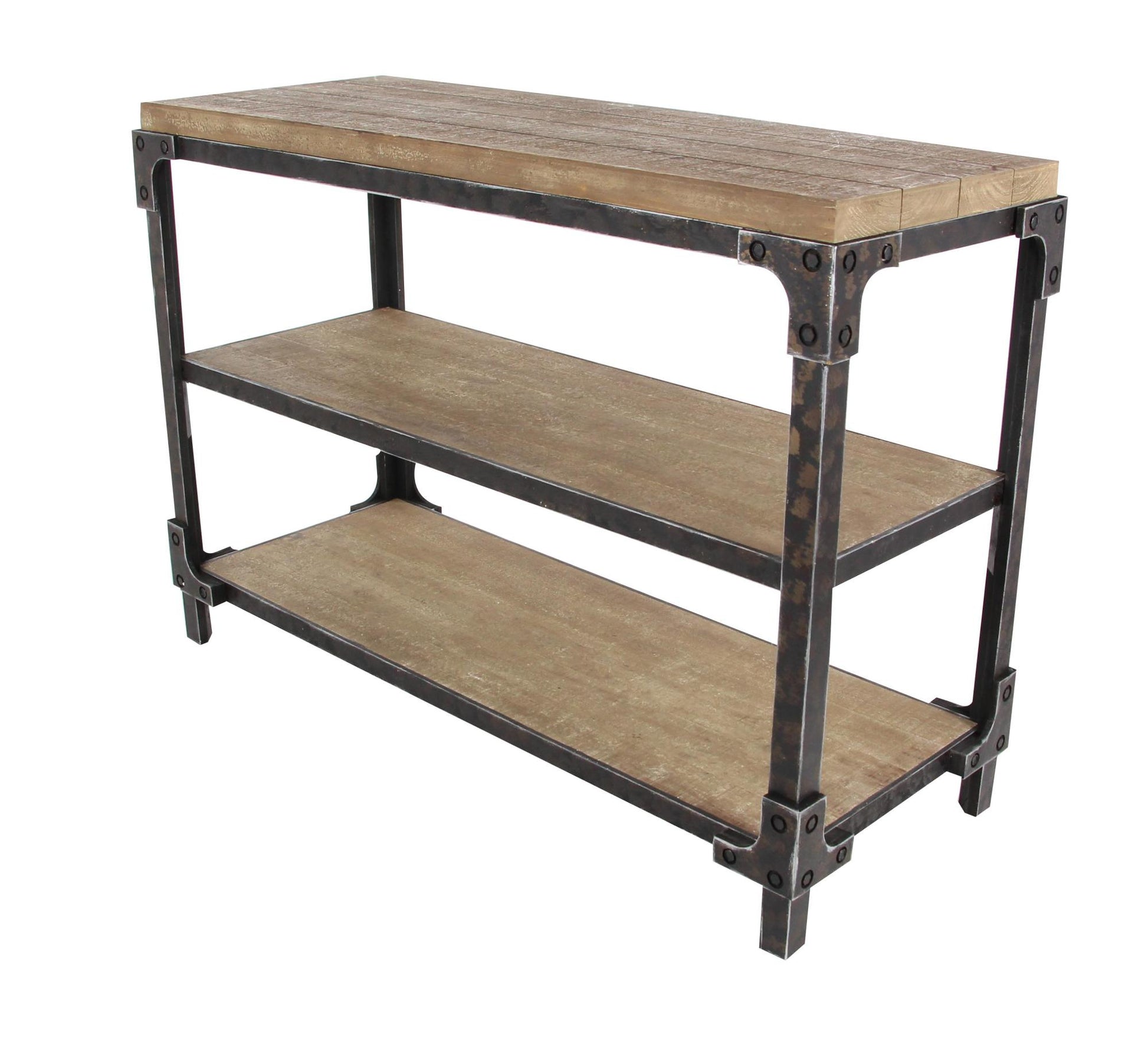 Brown Wood 2 Shelf Living Room Console Table