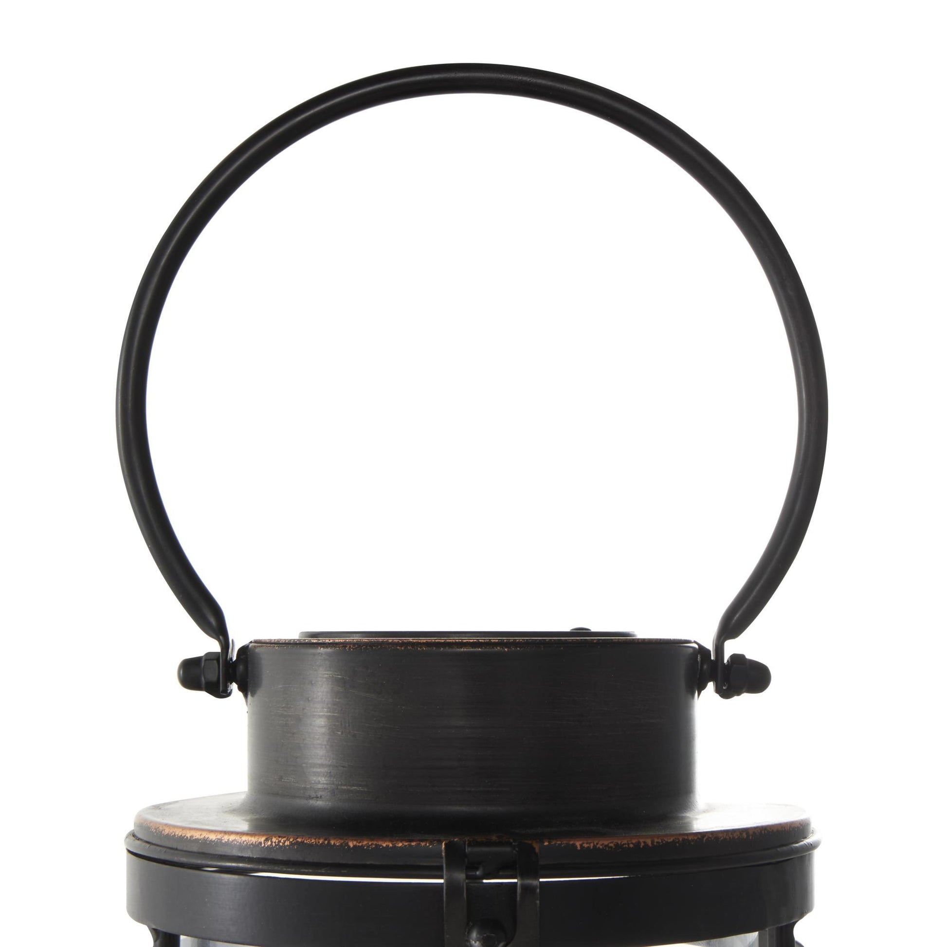 Black Metal Indoor Outdoor Candle Lantern with Round Circle Lines
