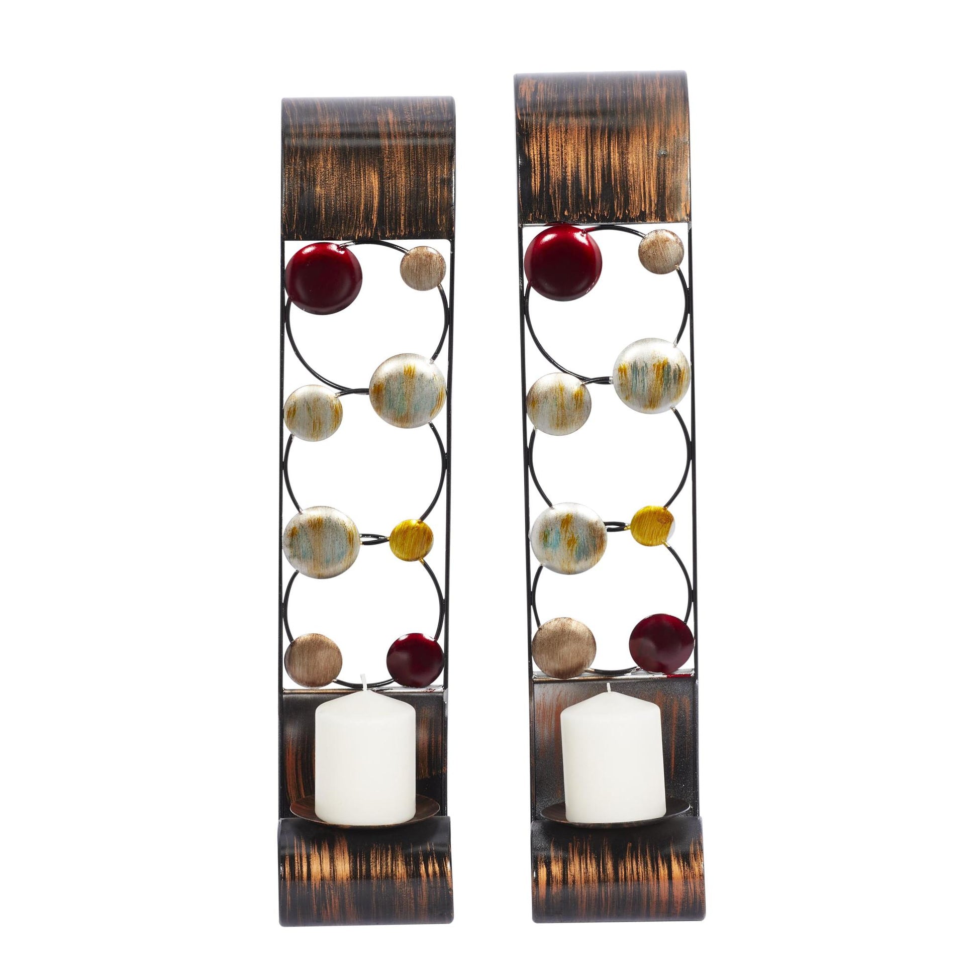 Set of 2 Brown Metal 2 Candle Indoor Outdoor Wall Sconce
