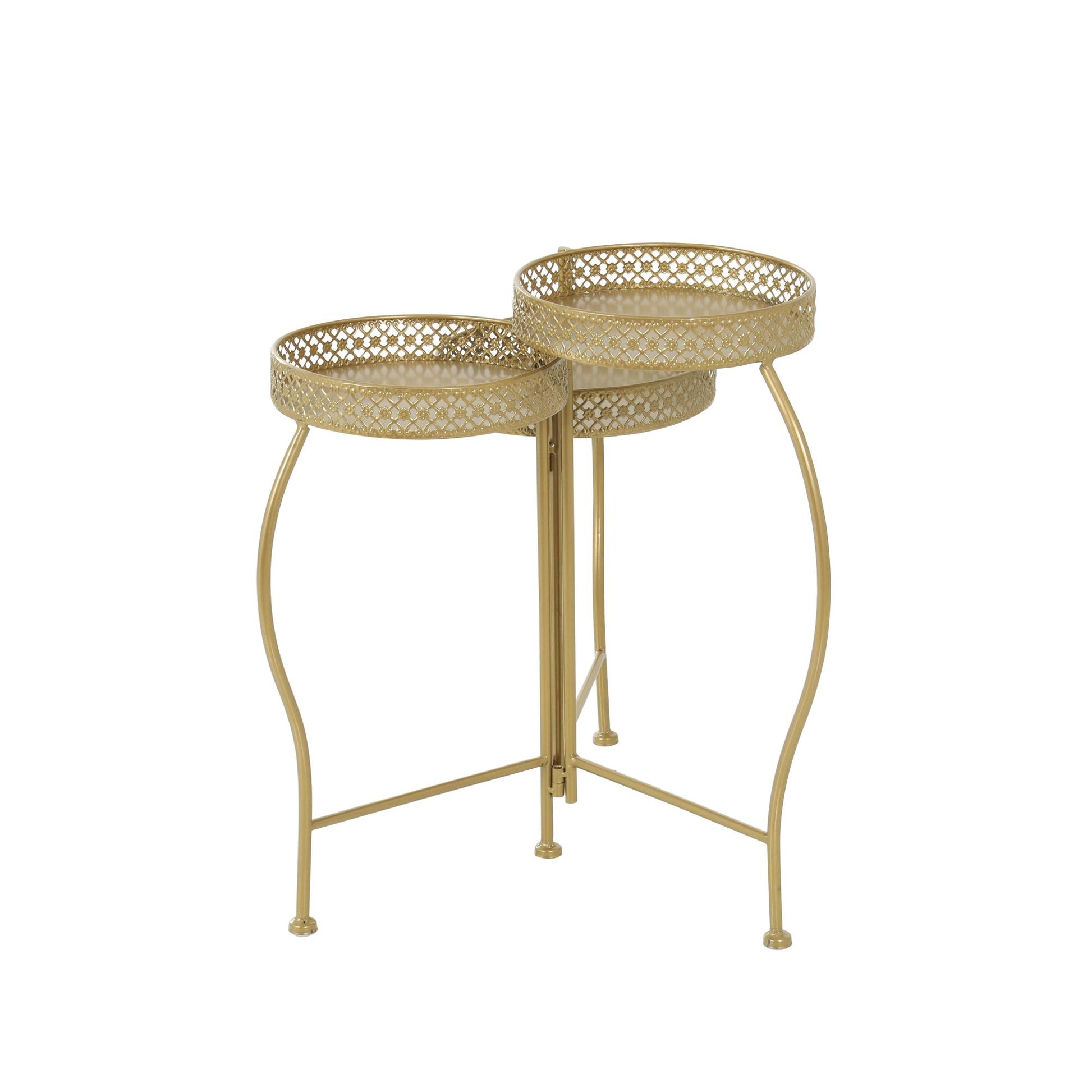 Metal Curved Folding 3 Tier Indoor Outdoor Plantstand with Floral and Scroll Patterns