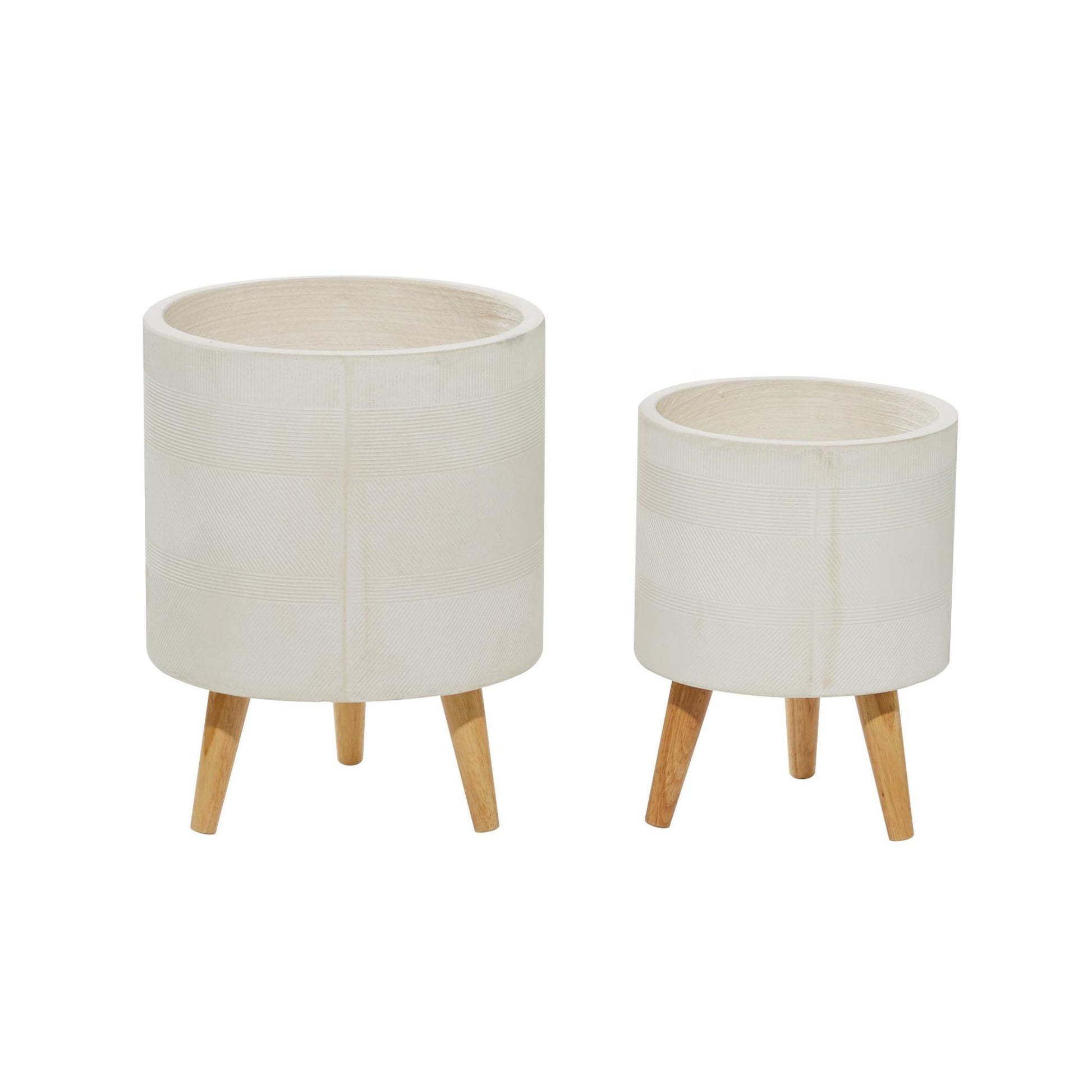 Set of 2 Magnesium Oxide Indoor Outdoor Planter with Wood Tripod Legs
