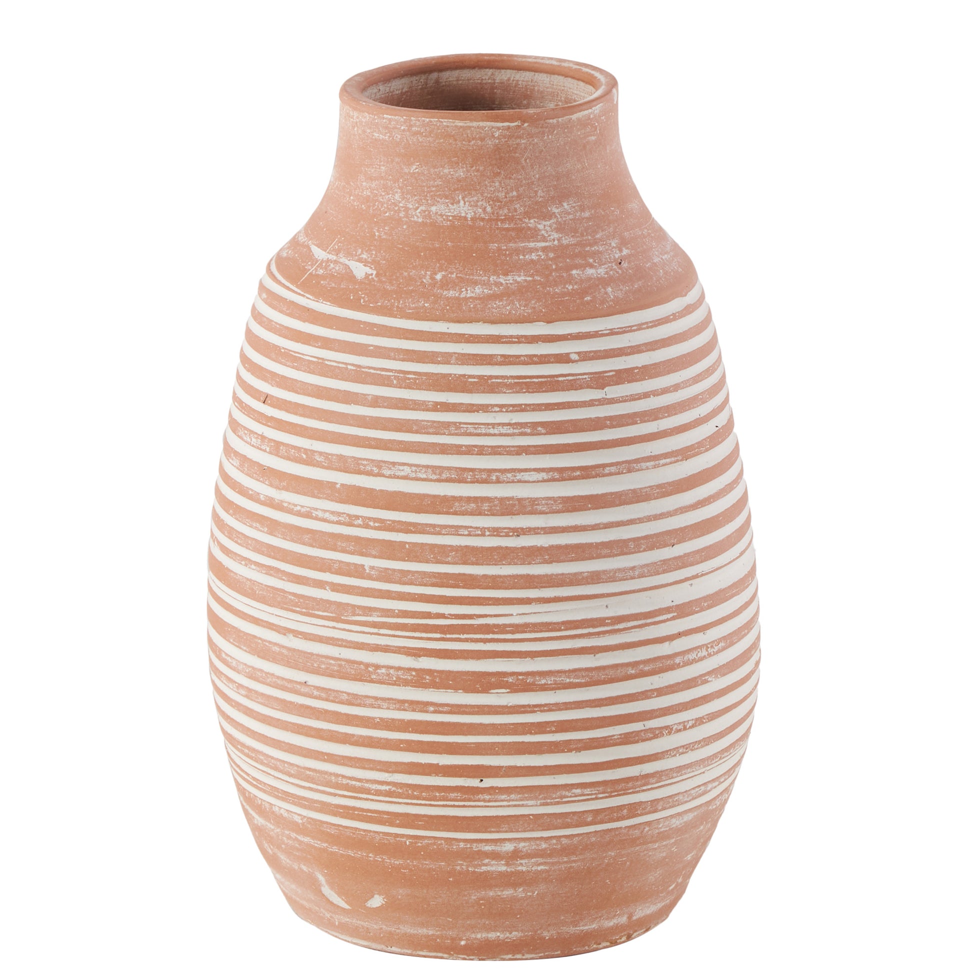 Pink Ceramic Whitewashed Ribbed Decorative Vase