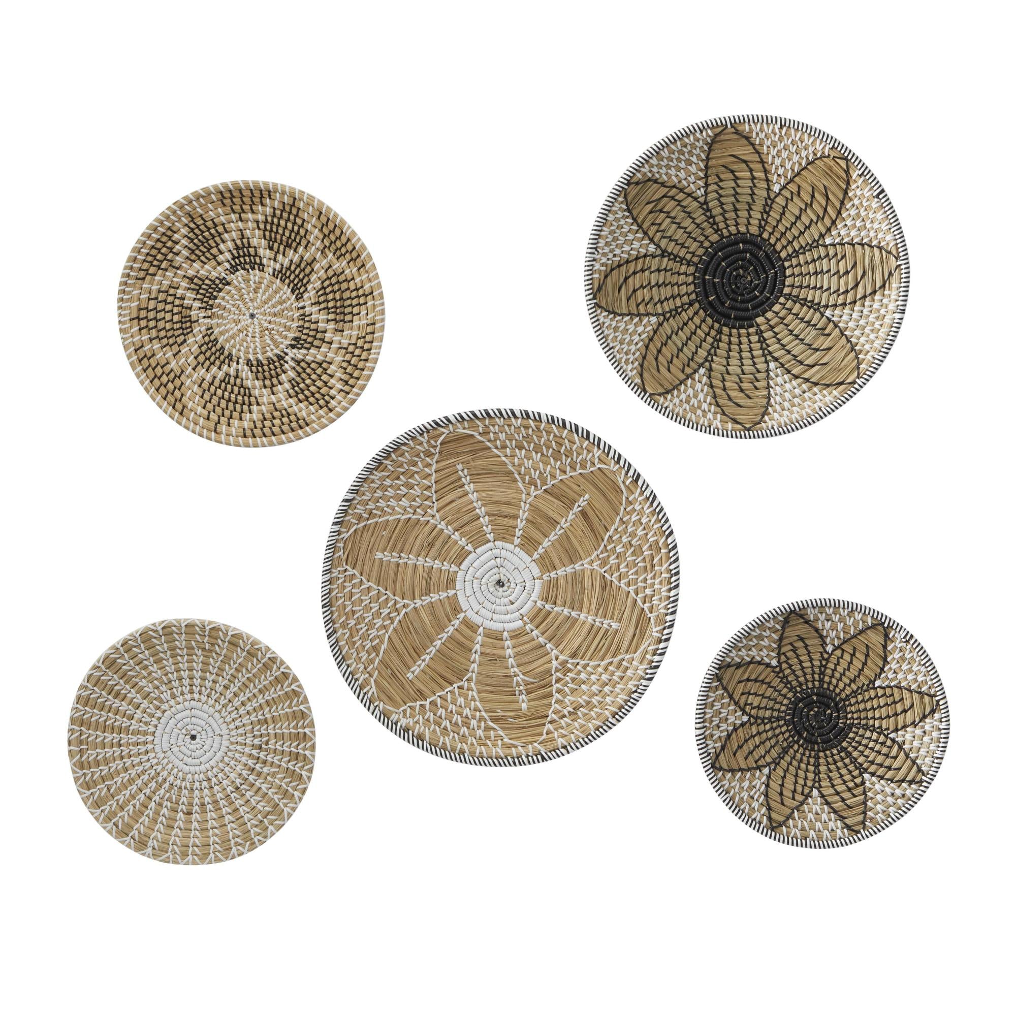Set of 5 Plate Brown Seagrass Handmade Basket Home Wall Decor