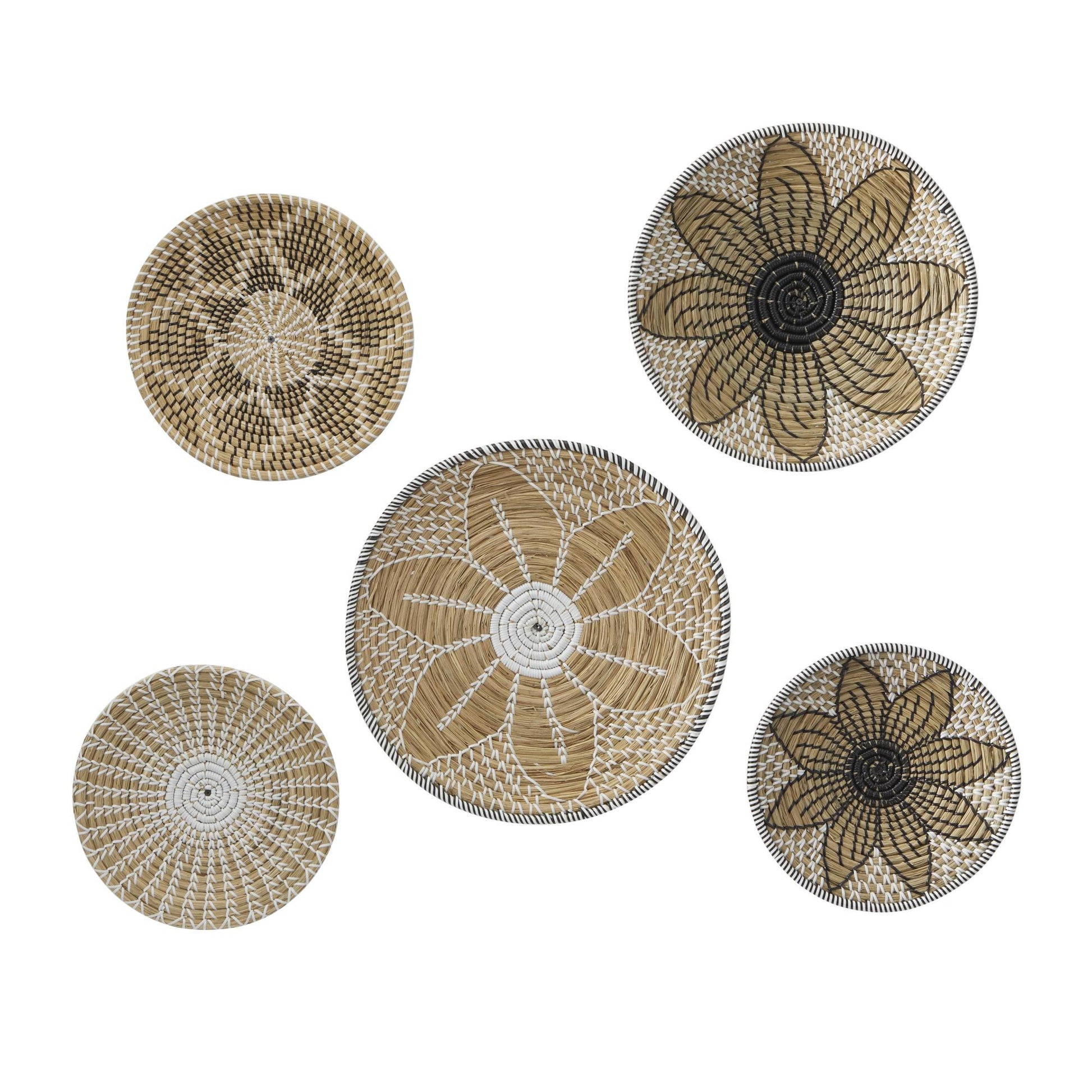 Set of 5 Plate Brown Seagrass Handmade Basket Home Wall Decor