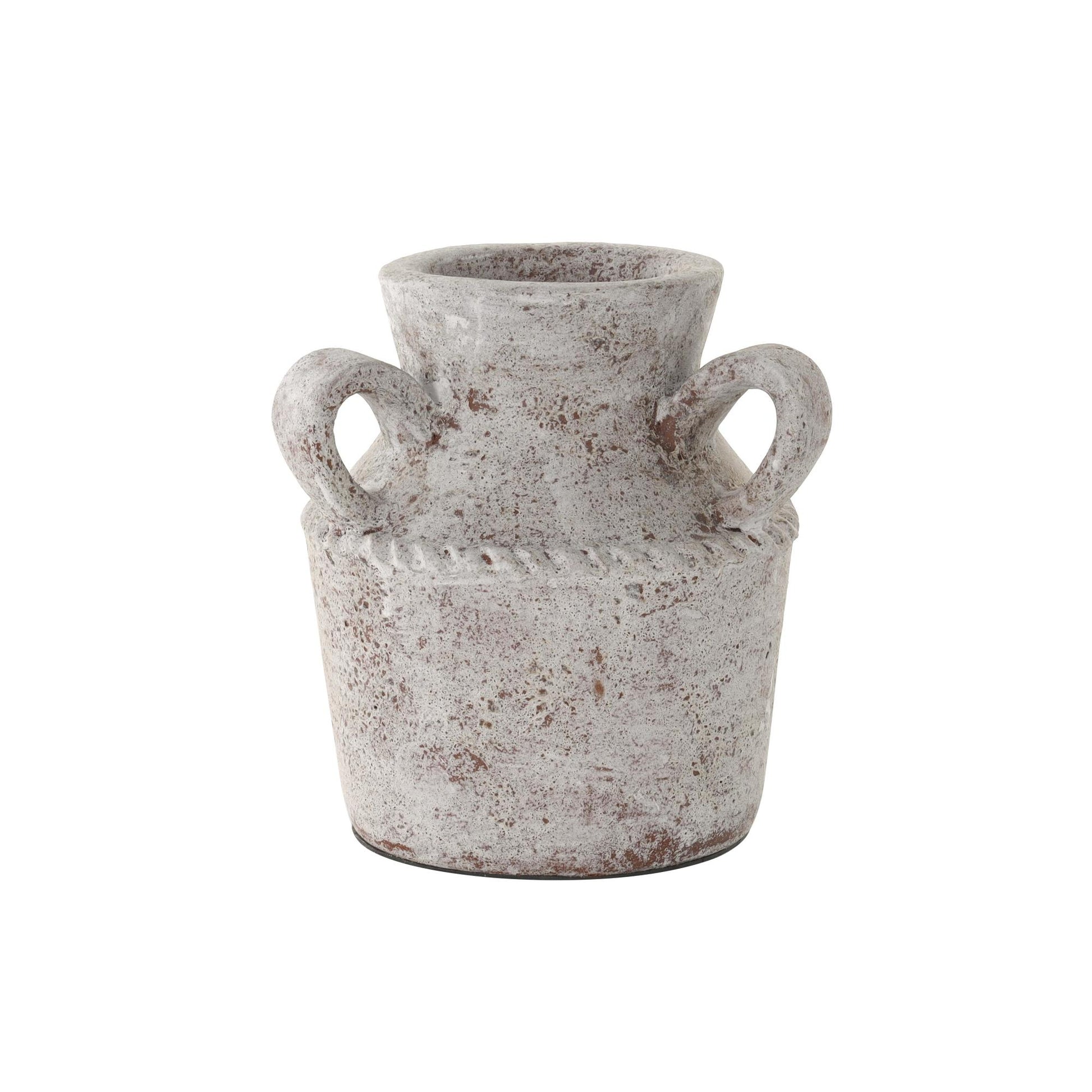 White Ceramic Antique Style Textured Decorative Vase with Arched Handles
