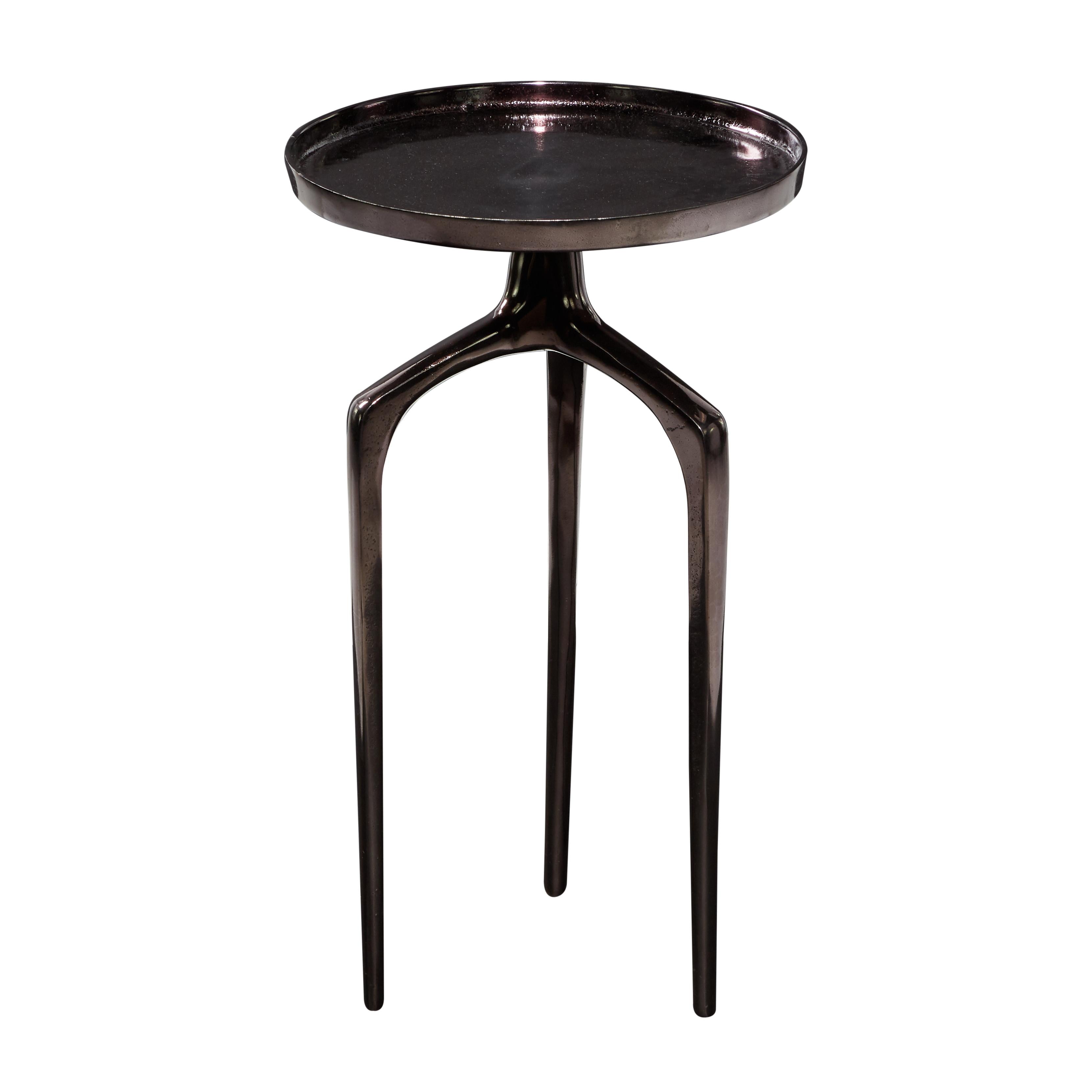 Aluminum Metal Tray Inspired Top Side End Accent Table with 3 Tripod Legs
