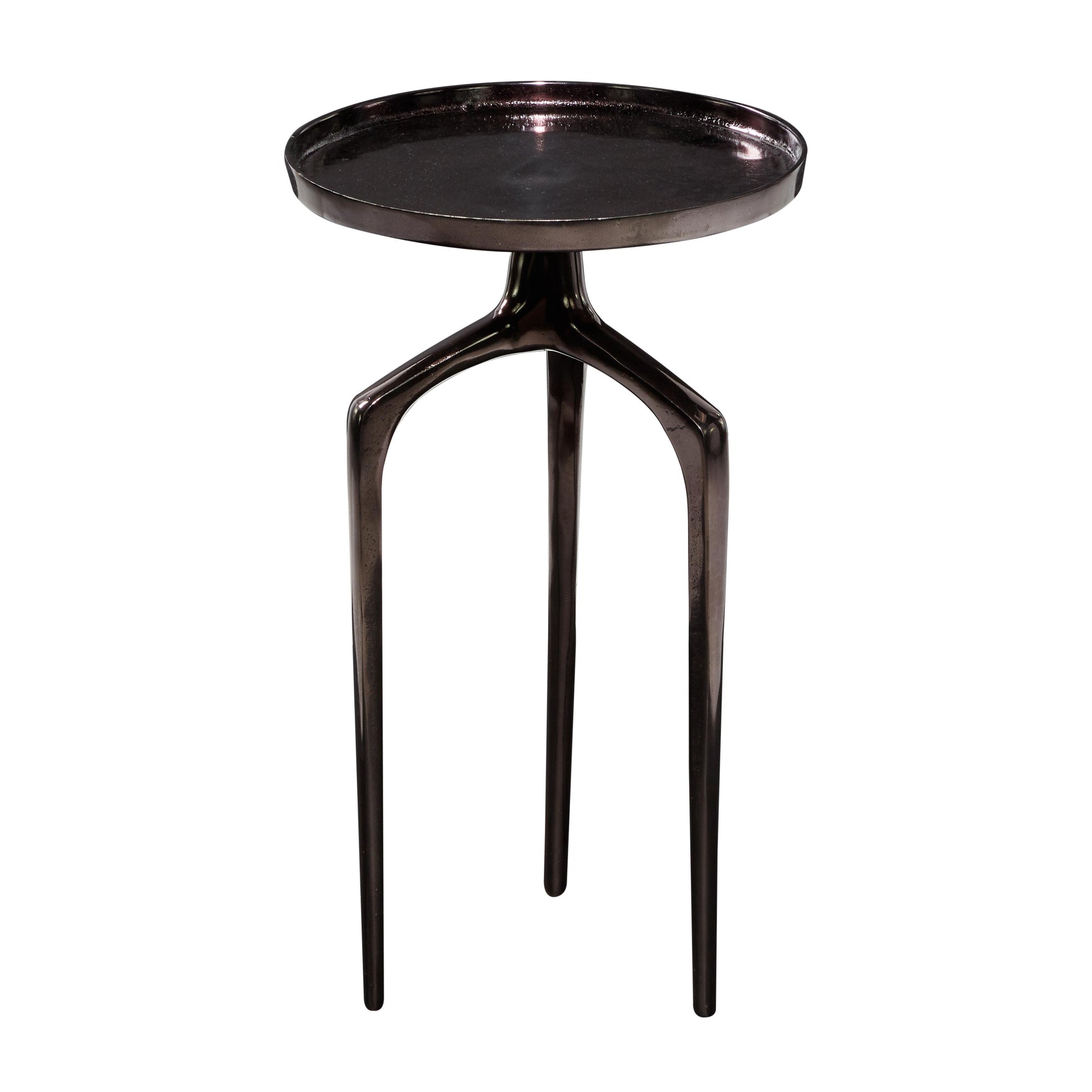 Aluminum Metal Tray Inspired Top Side End Accent Table with 3 Tripod Legs