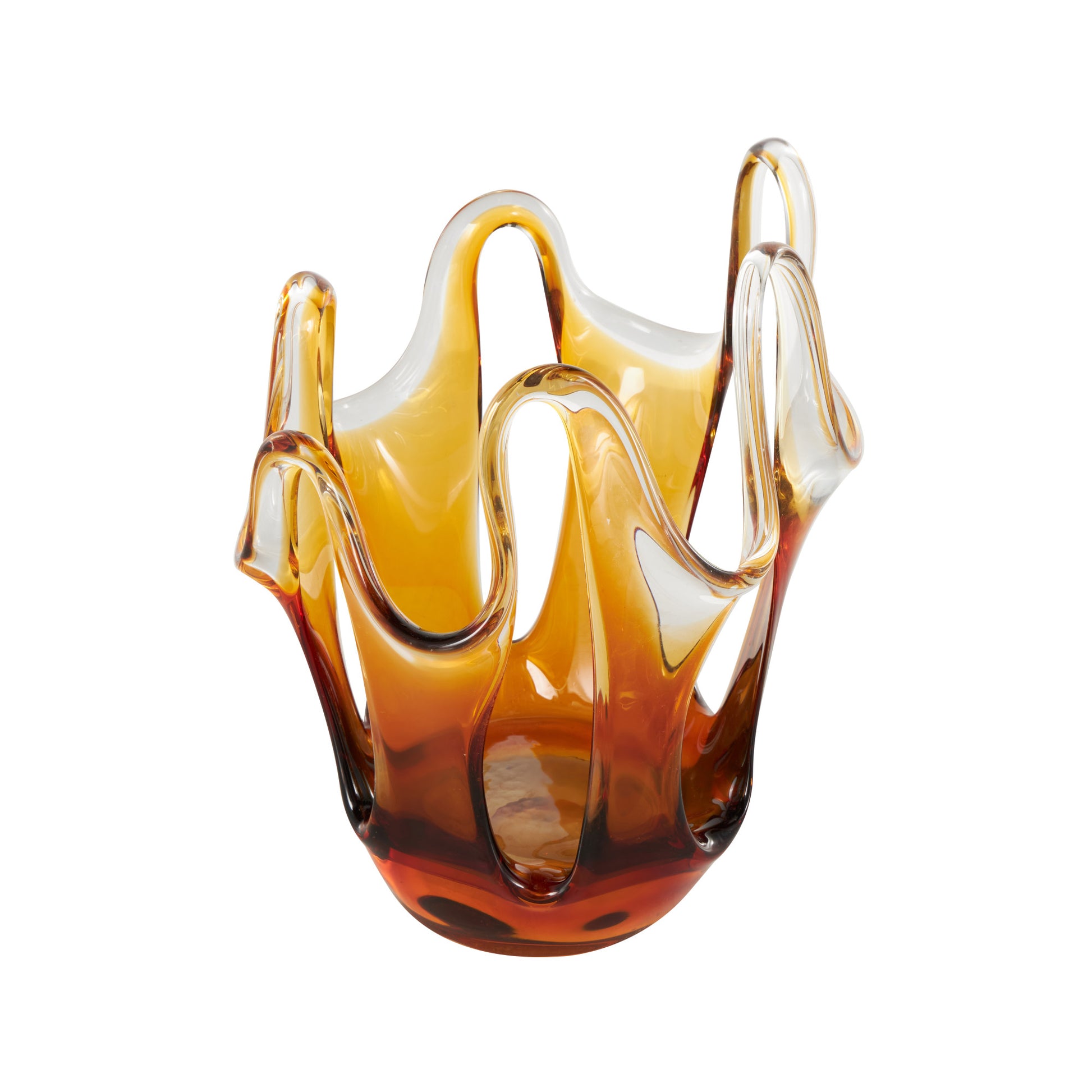 Abstract Orange Glass Ombre Decorative Vase with Wavy Oval Cutouts
