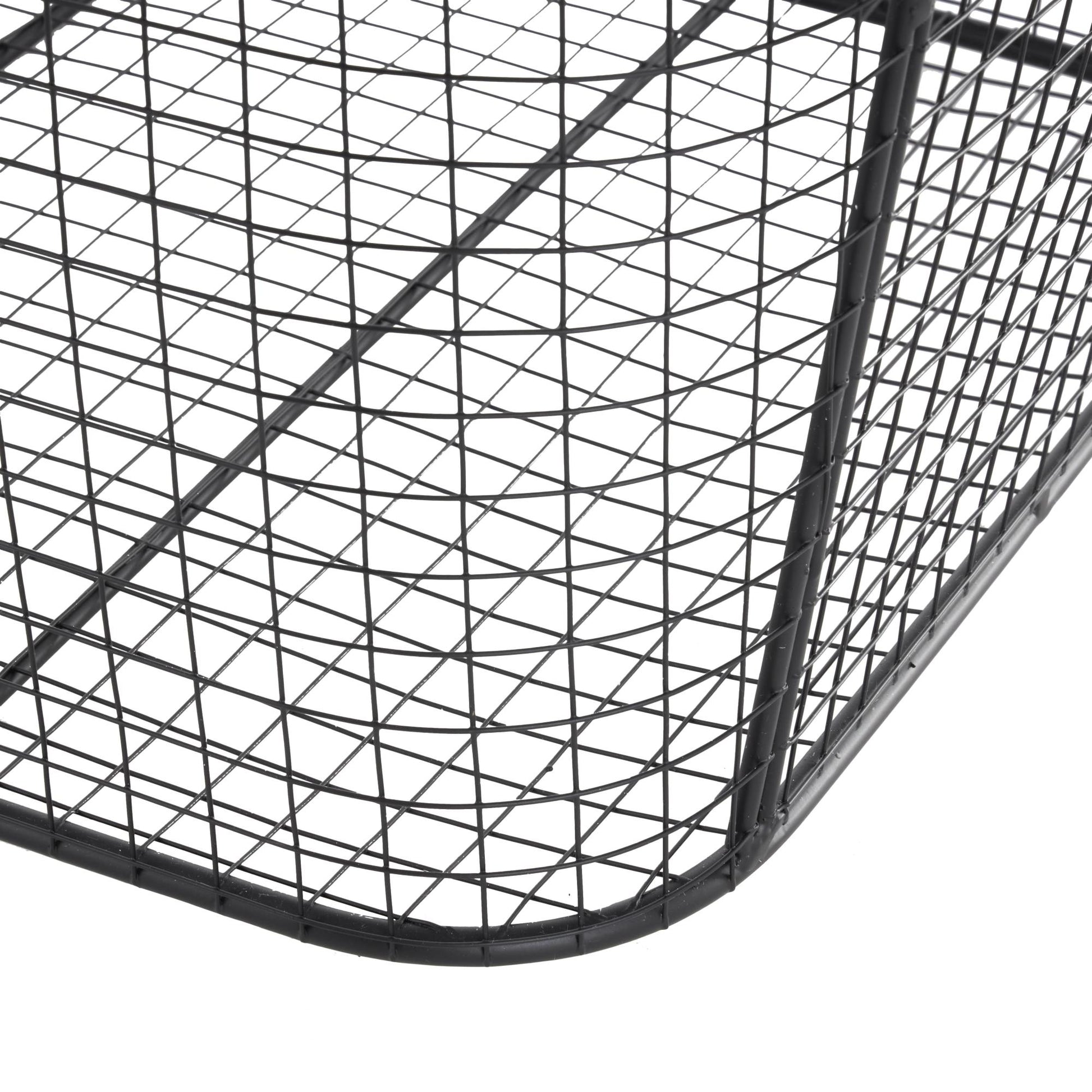 Geometric Metal Wire Grid Decorative and Functional Storage Basket with Curved Sides and Ring Handles