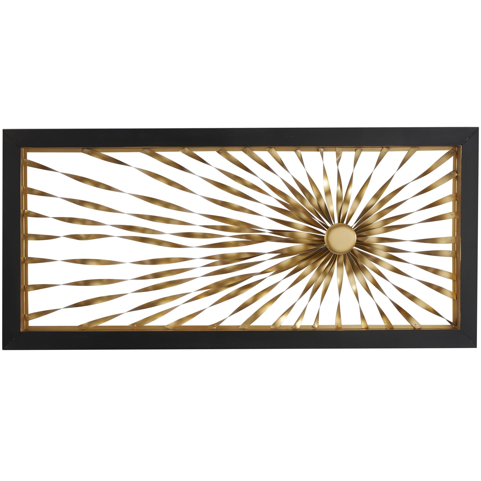 Sunburst Gold Metal Coiled Ribbon Home Wall Decor with Black Frame