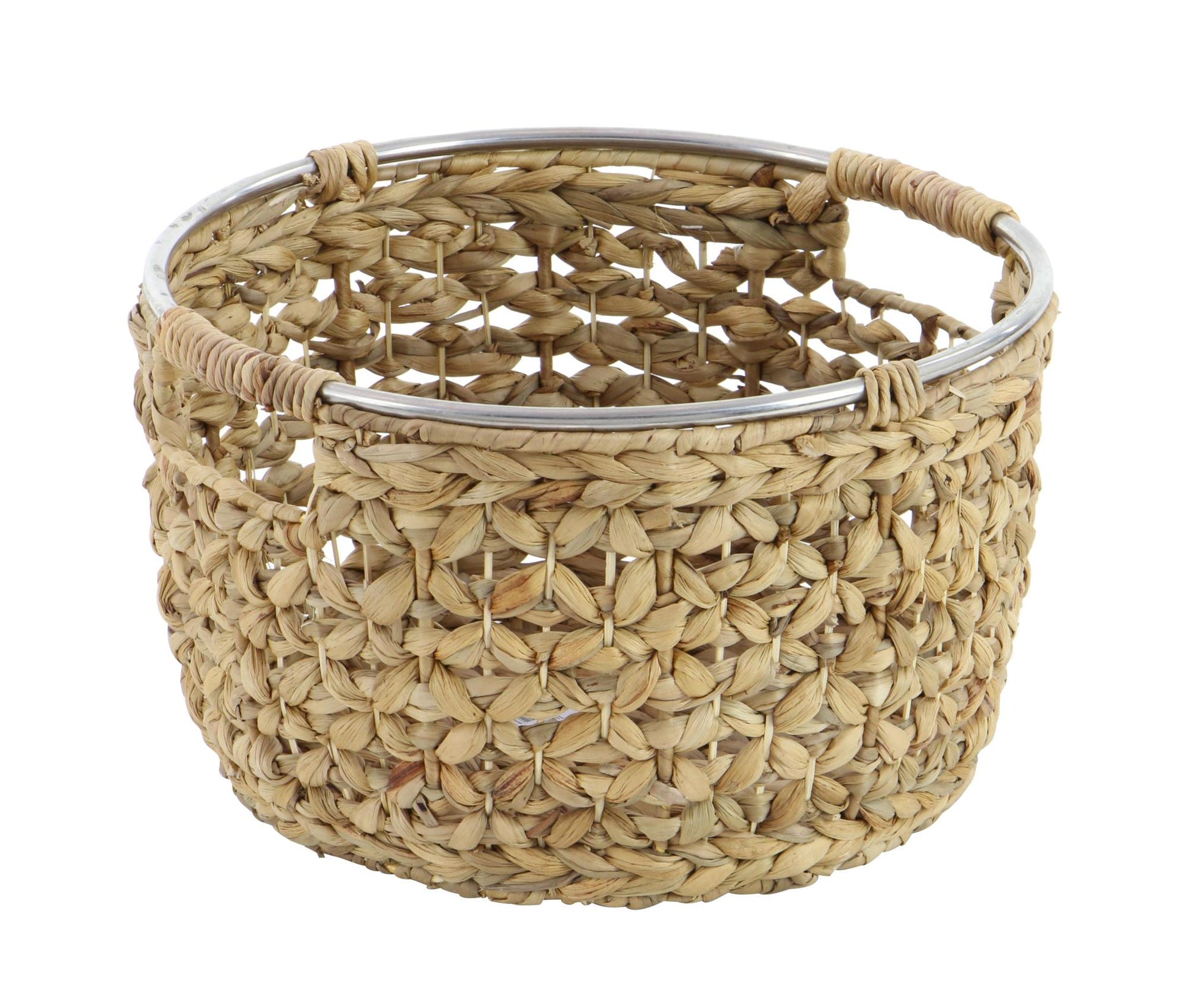 Set of 3 Light Brown Seagrass Handmade Decorative and Functional Storage Basket with Metal Handles