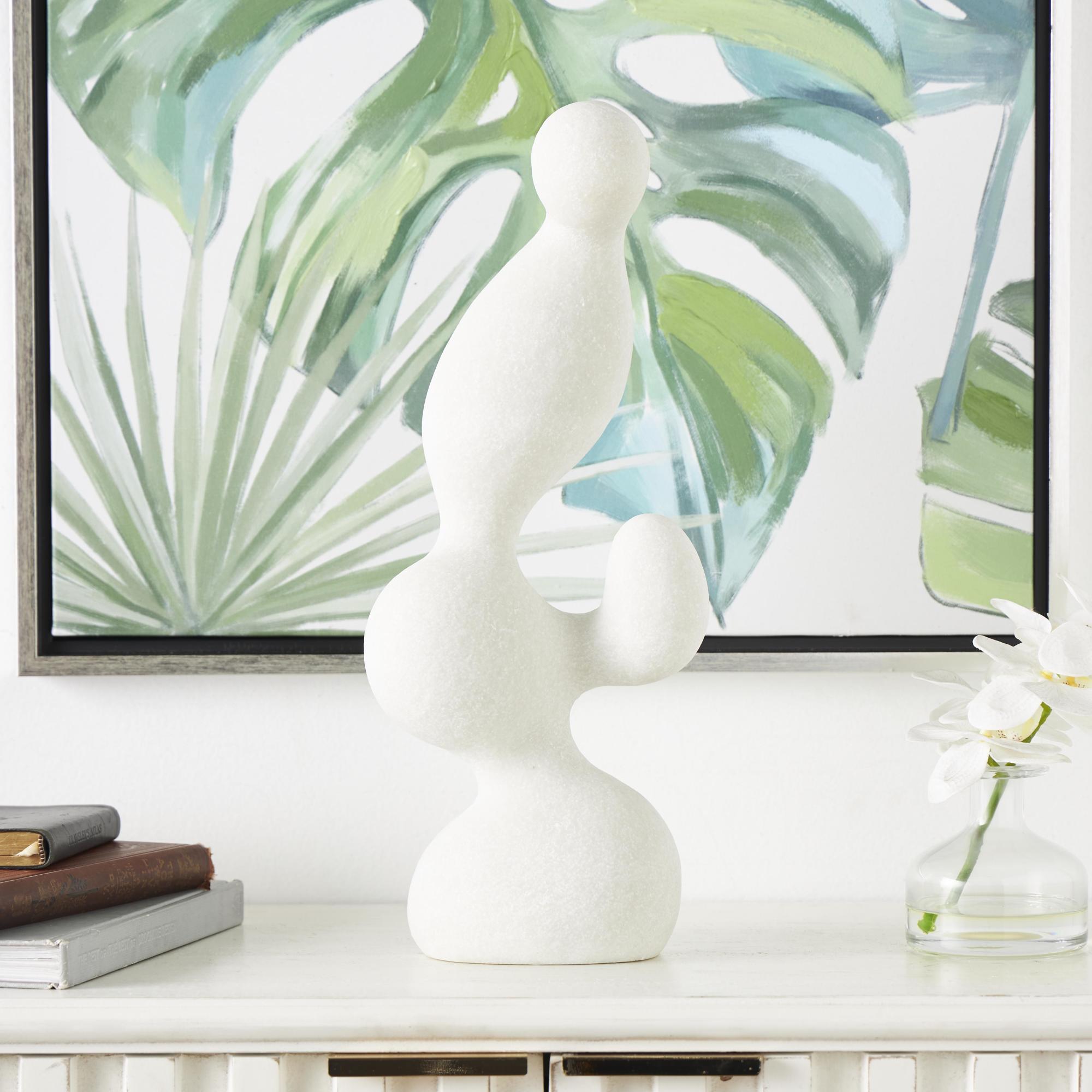 Abstract White Polystone Curved Shaped Decorative Sculpture with Speckled Texturing