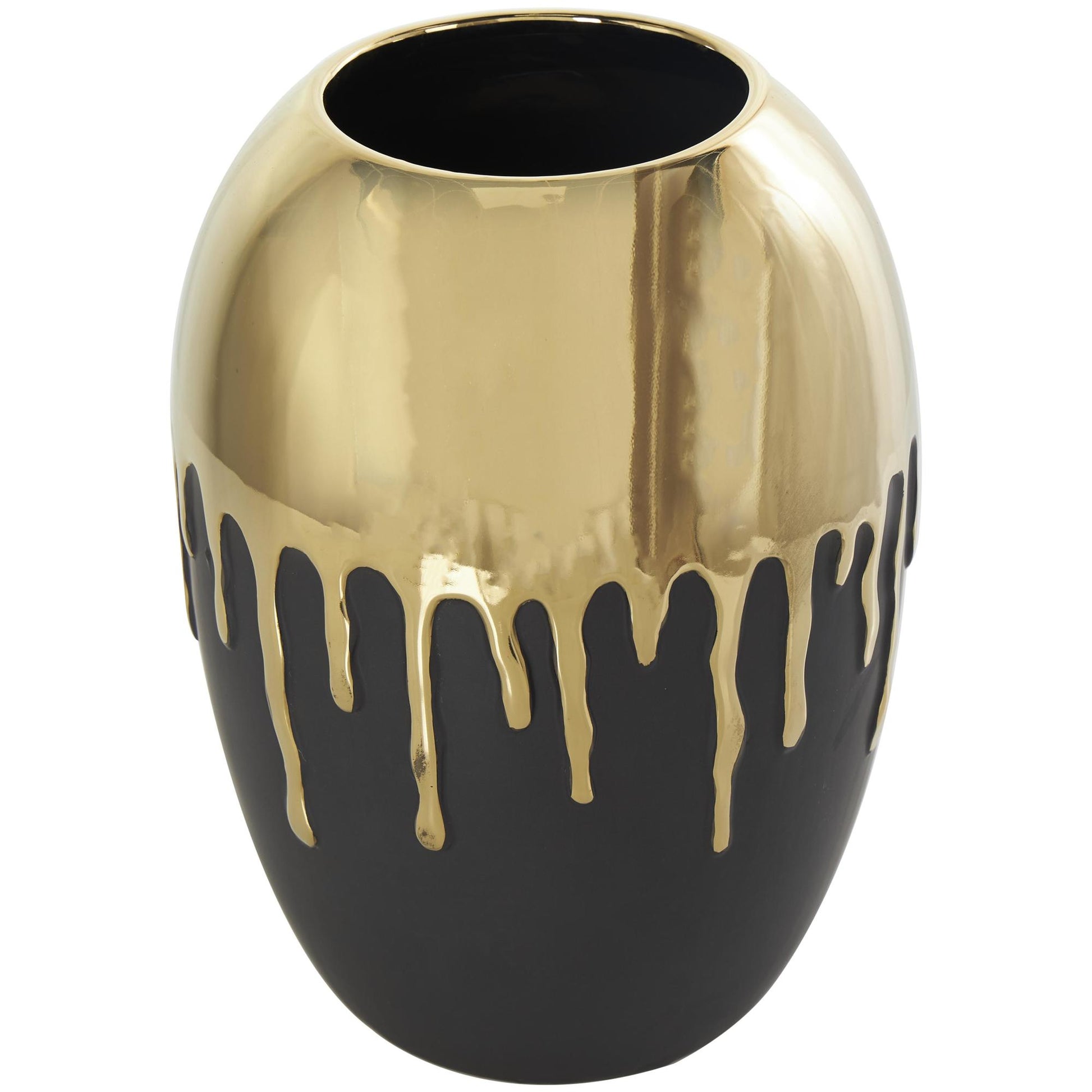 CosmoLiving by Cosmopolitan Abstract Ceramic Decorative Vase with Abstract Gold Melting Drips