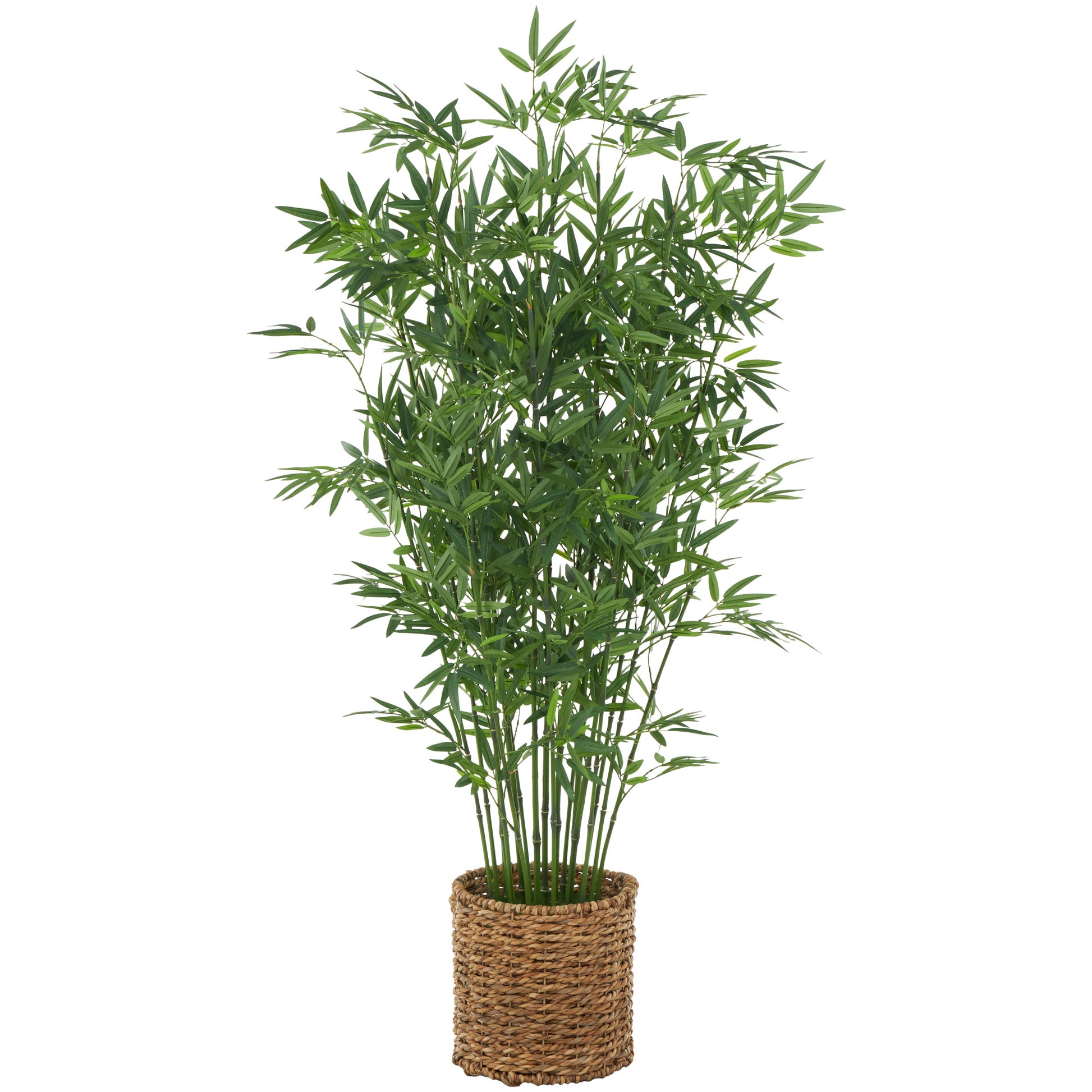Bamboo Green Faux Foliage Indoor Outdoor Artificial Tree with Realistic Leaves and Brown Seagrass Pot