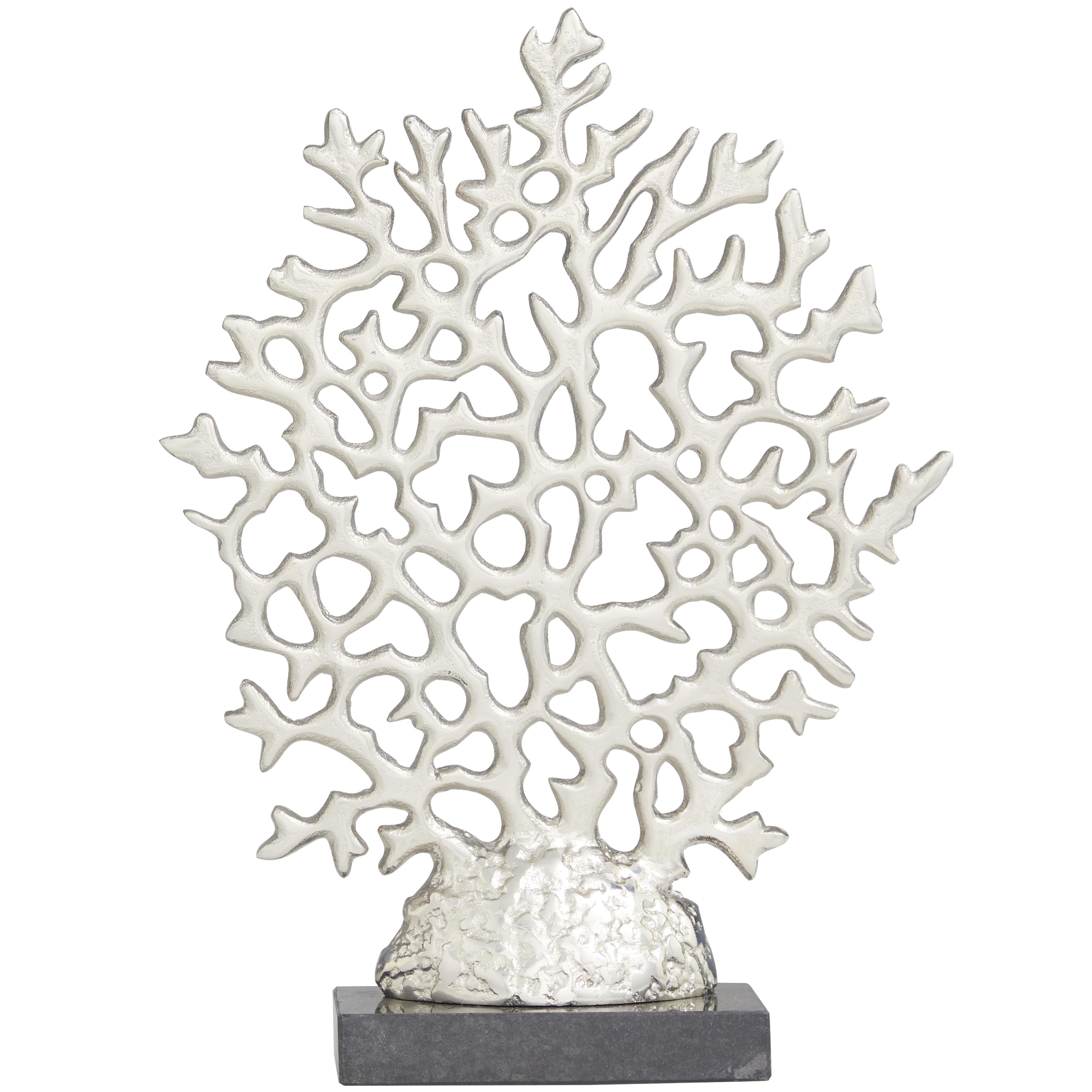Coral Silver Aluminum Metal Decorative Sculpture with Marble Base