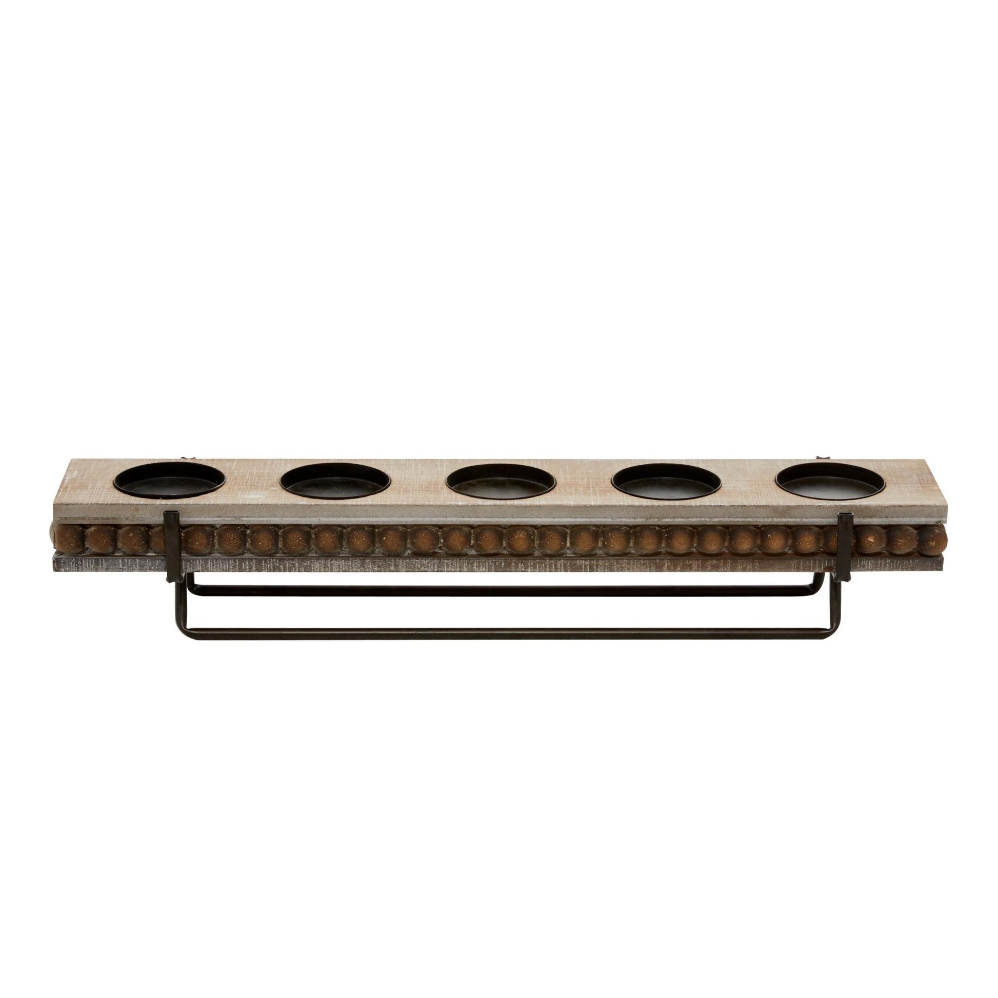 Brown Wooden Pillar 5 Plate Decorative Candelabra