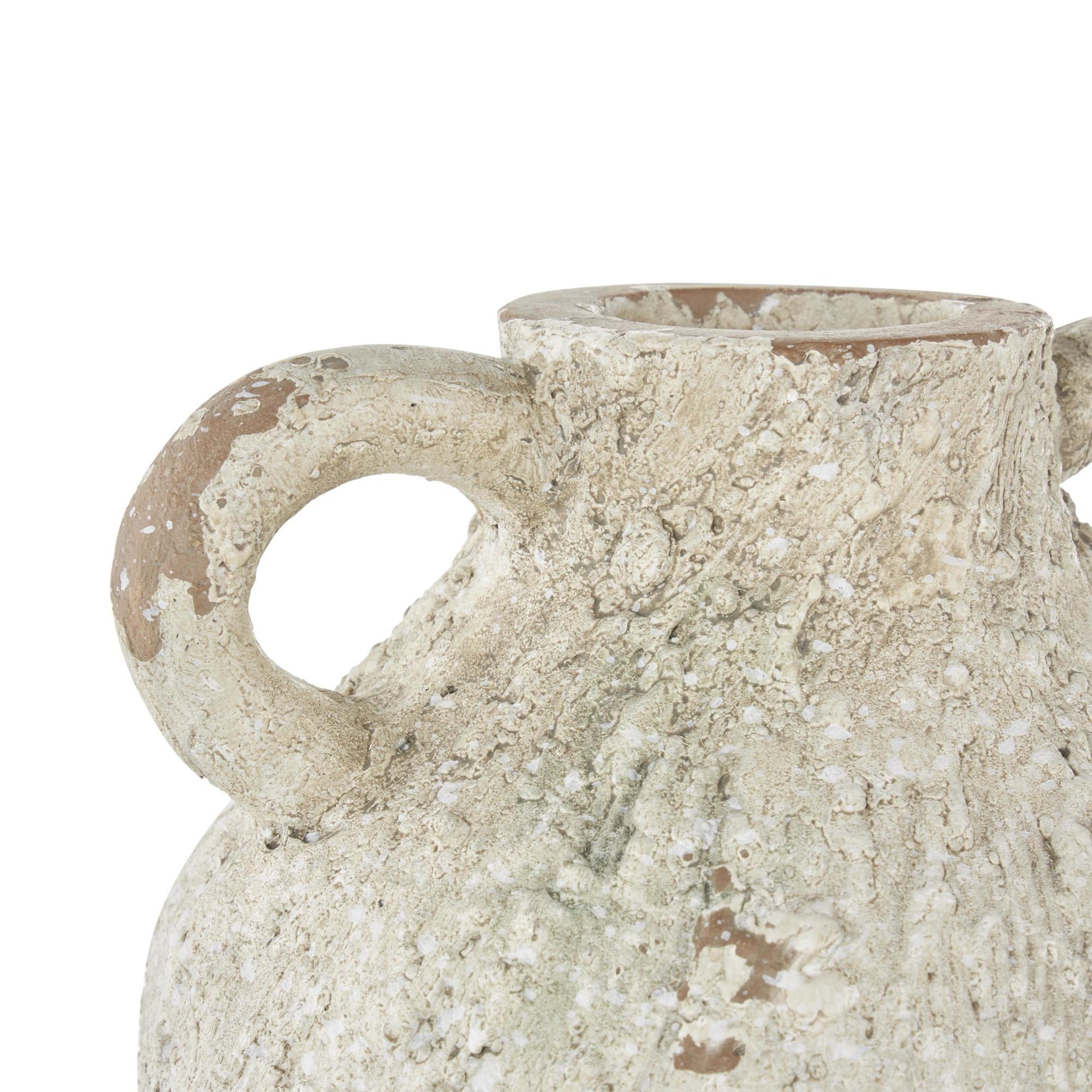 Cream Magnesium Oxide Antique Textured Amphora Decorative Vase with 2 Small Handles