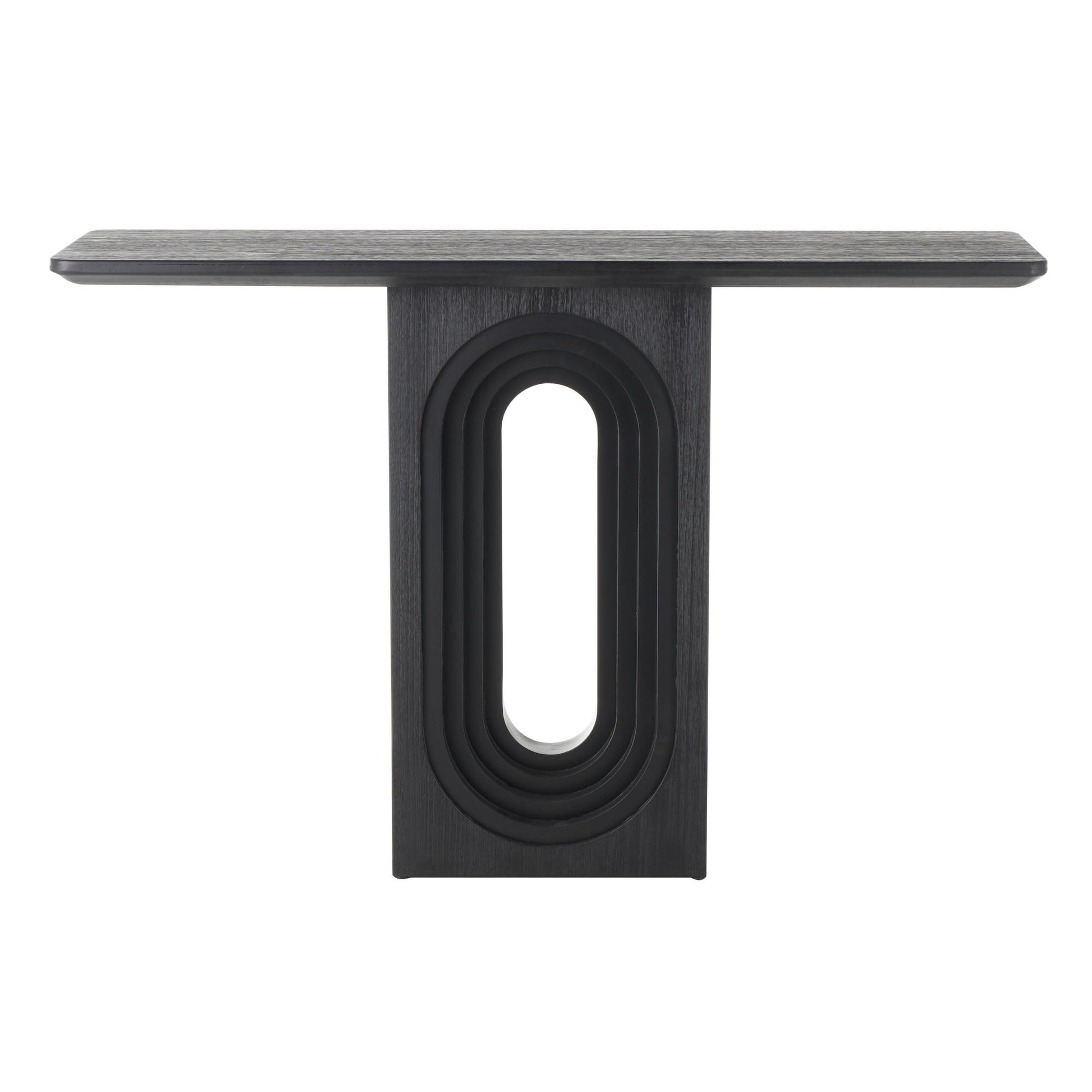 Black Wooden Rectangular Living Room Console Table with Oval Carved Pedestal Base