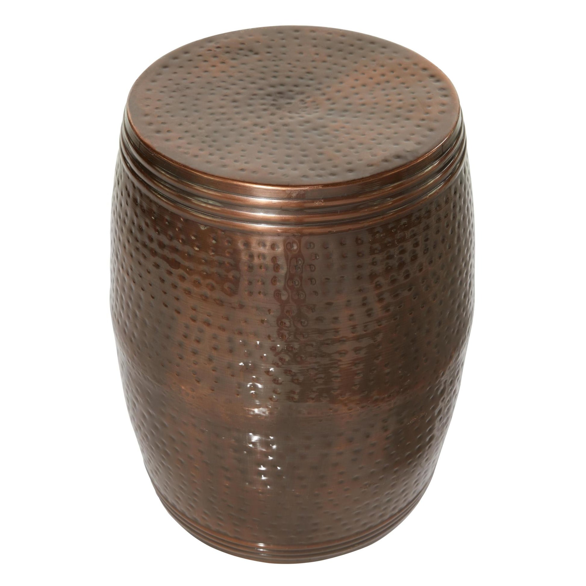 Drum Metal Handmade Side End Accent Table with Hammered Design