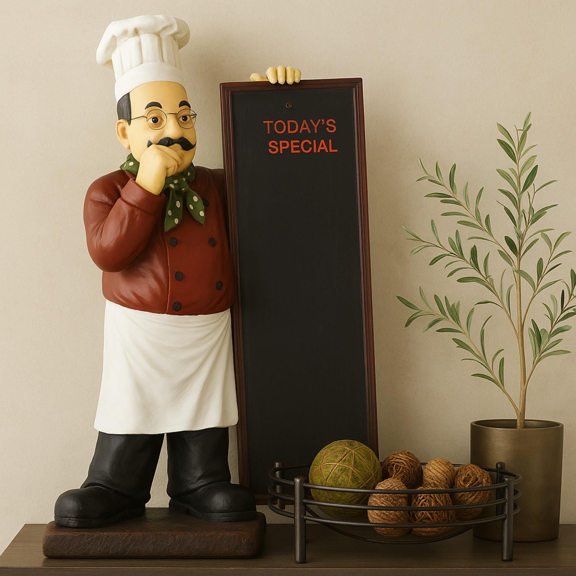 Chef Multi Colored Polystone Decorative Sculpture with Chalkboard