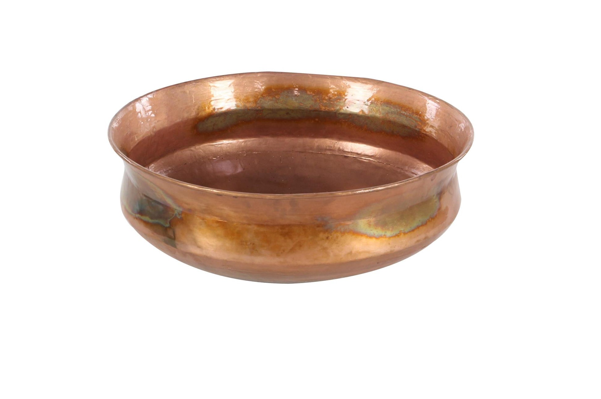 Set of 4 Copper Metal Wide Weathered Low Bowl Indoor Outdoor Planter