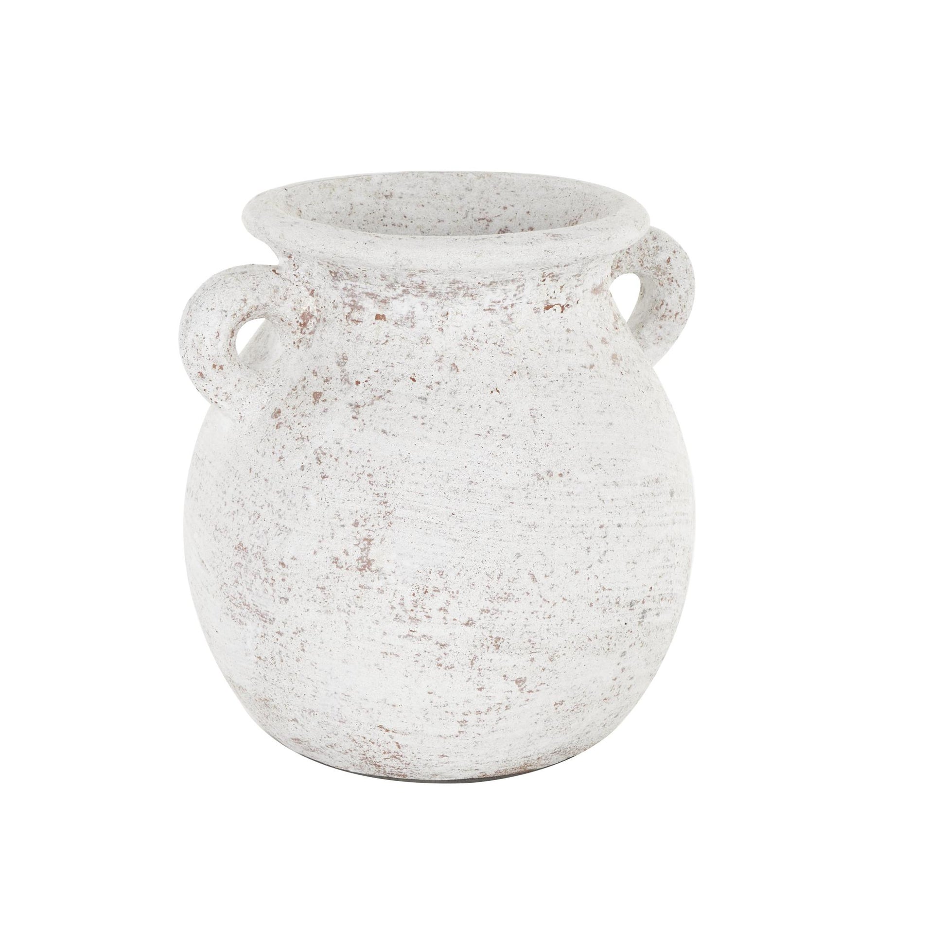 Cream Ceramic Antique Style Textured Pot Decorative Vase with Handles
