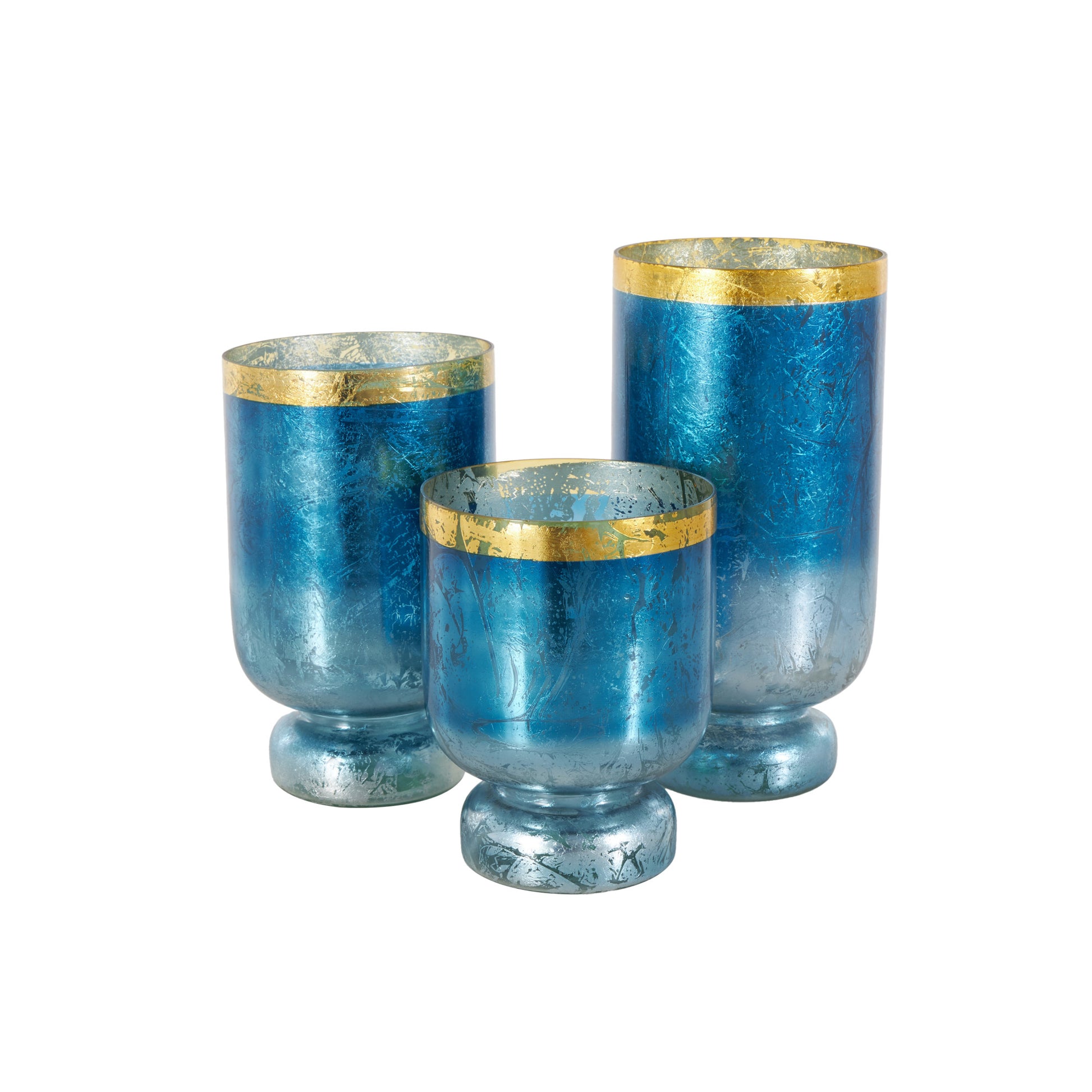 Set of 3 Glass Pillar Room Hurricane Lamp with Gold Interior