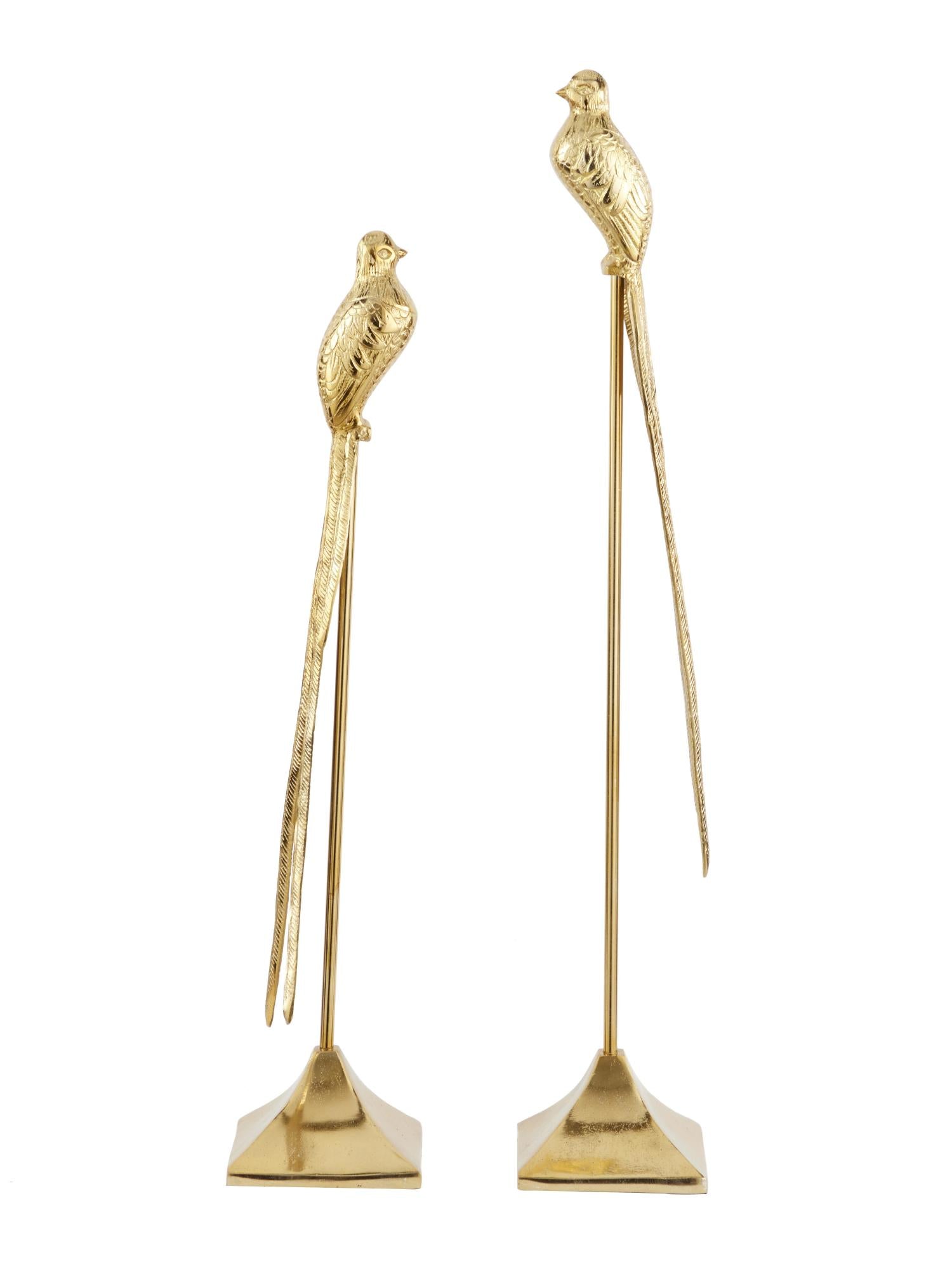 Set of 2 Bird Gold Aluminum Metal Decorative Sculpture