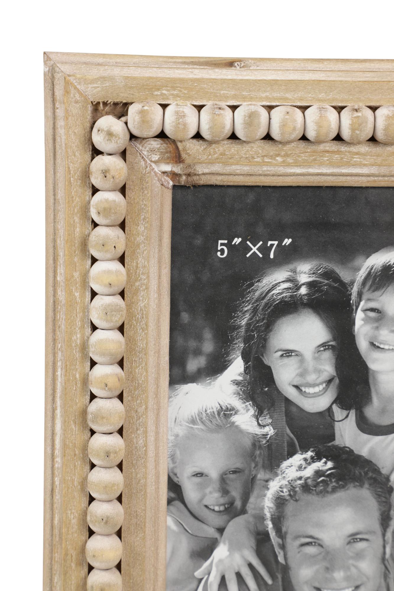Light Brown Wood Beaded 1 Slot Ornate Photo Frame