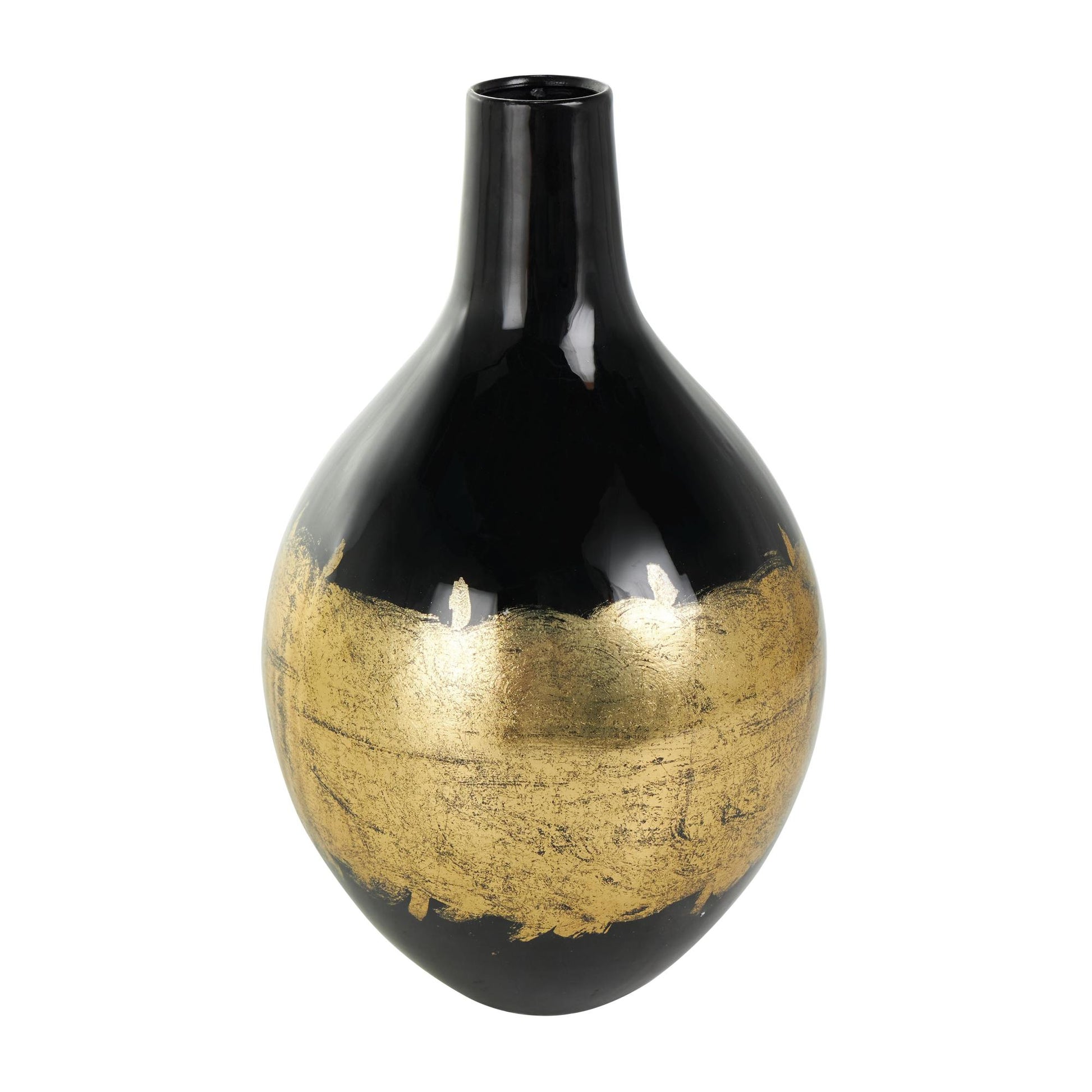 Black Metal Abstract Decorative Vase with Gold Detailing